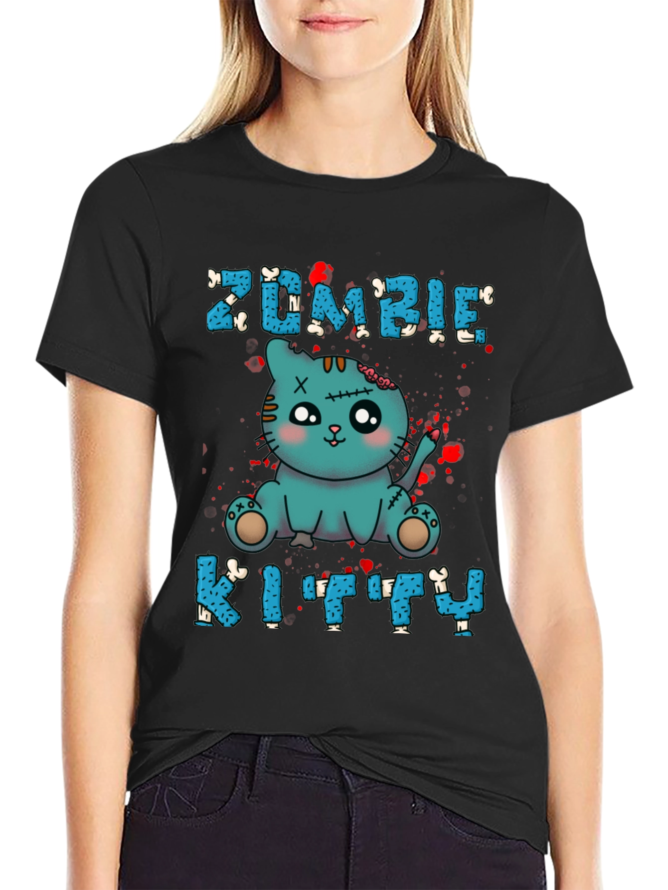 Zombie Kitty T-Shirt - Cute Halloween Tee