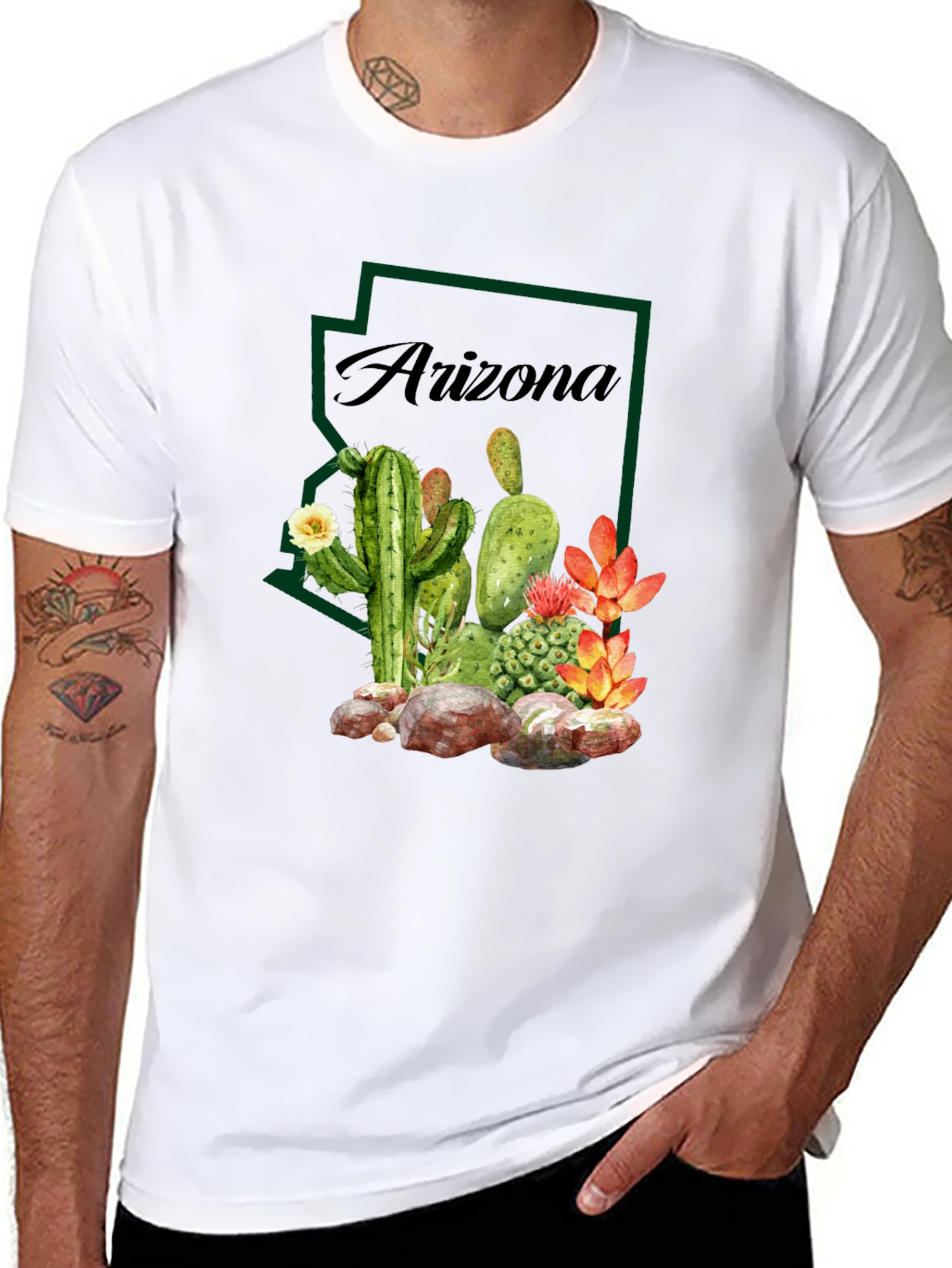 Arizona Cactus Graphic Tee - Desert State Pride T-Shirt