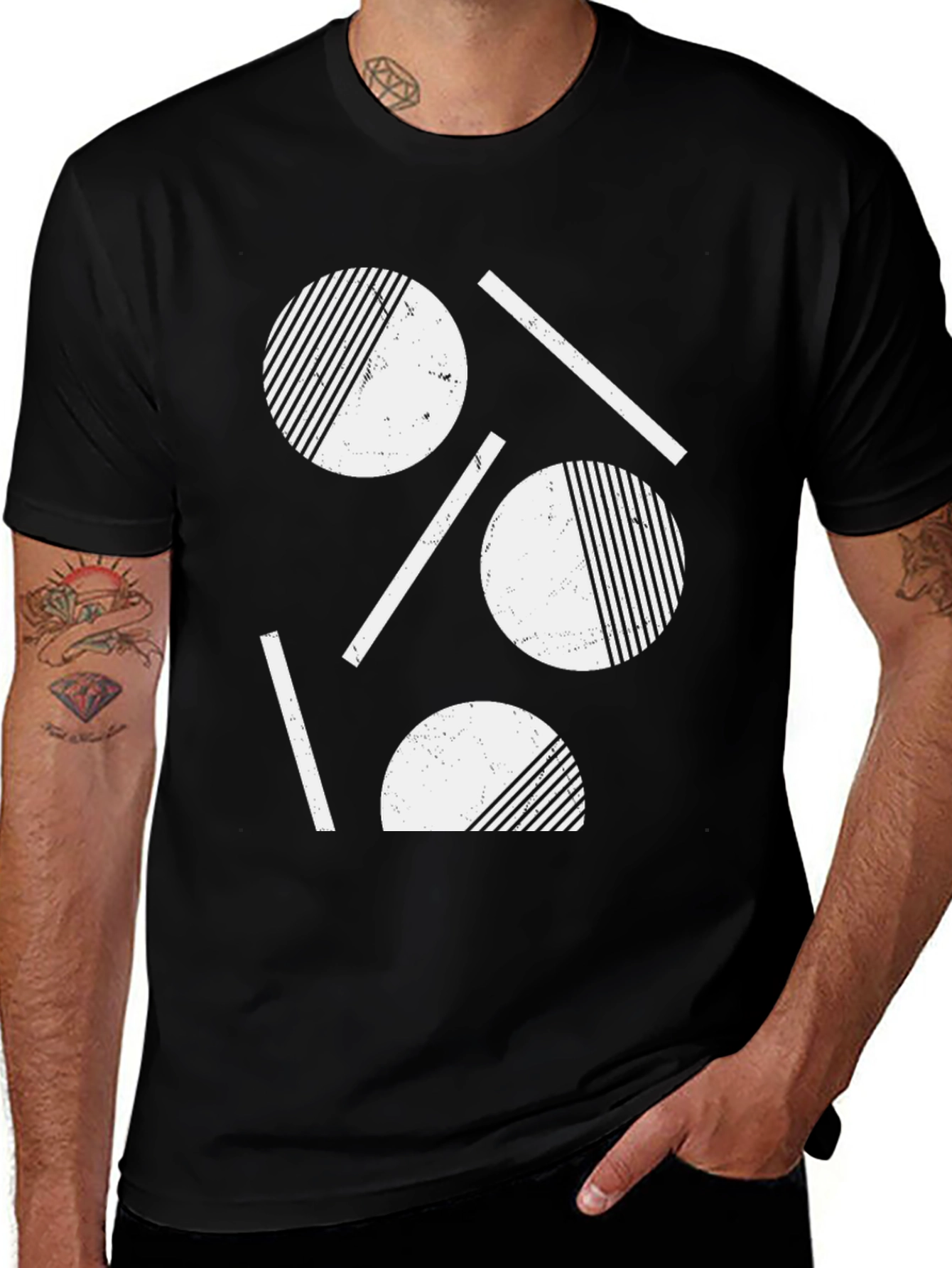 Abstract Geometric Graphic Tee - Black Cotton Blend