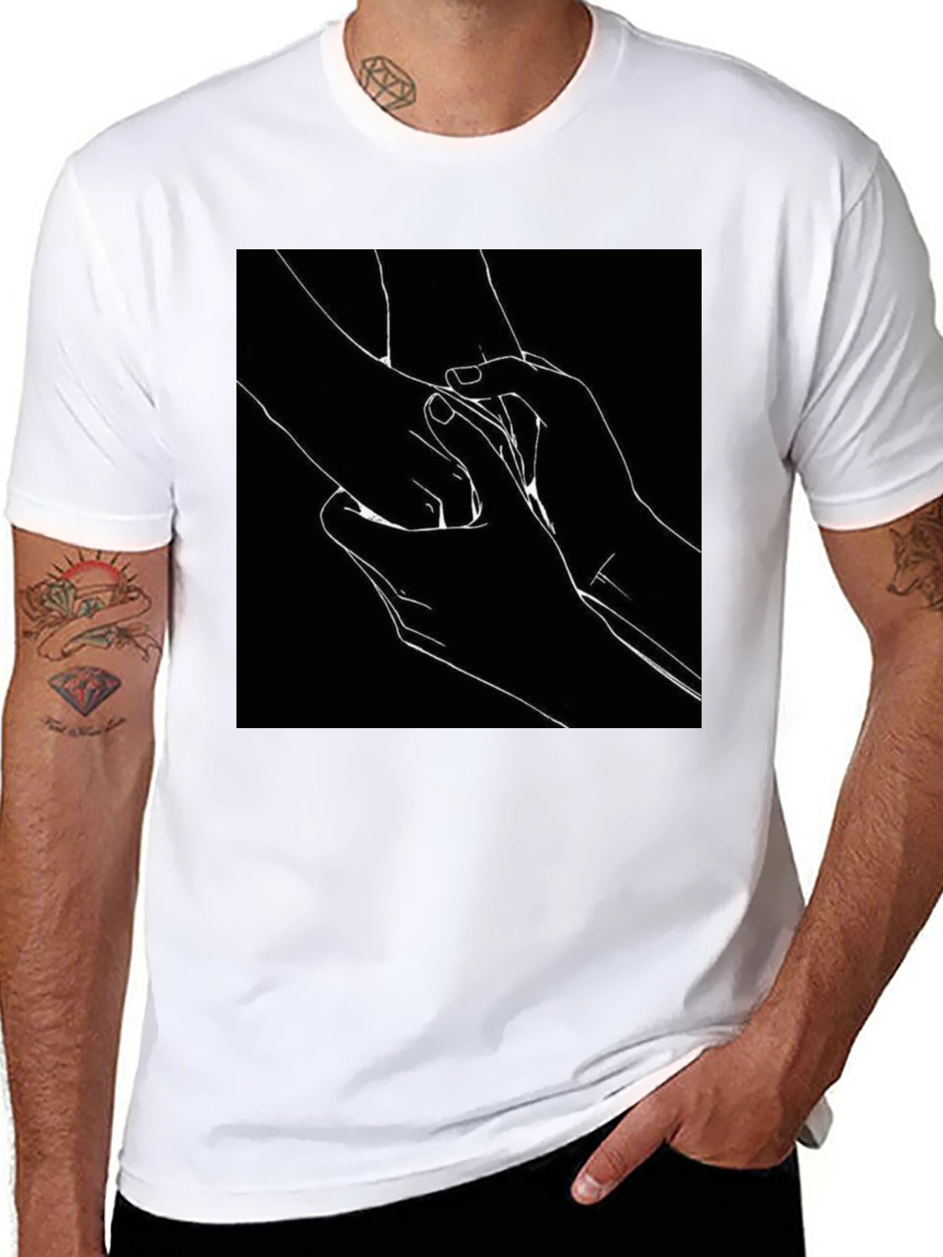 Black T-Shirt with Hands Graphic