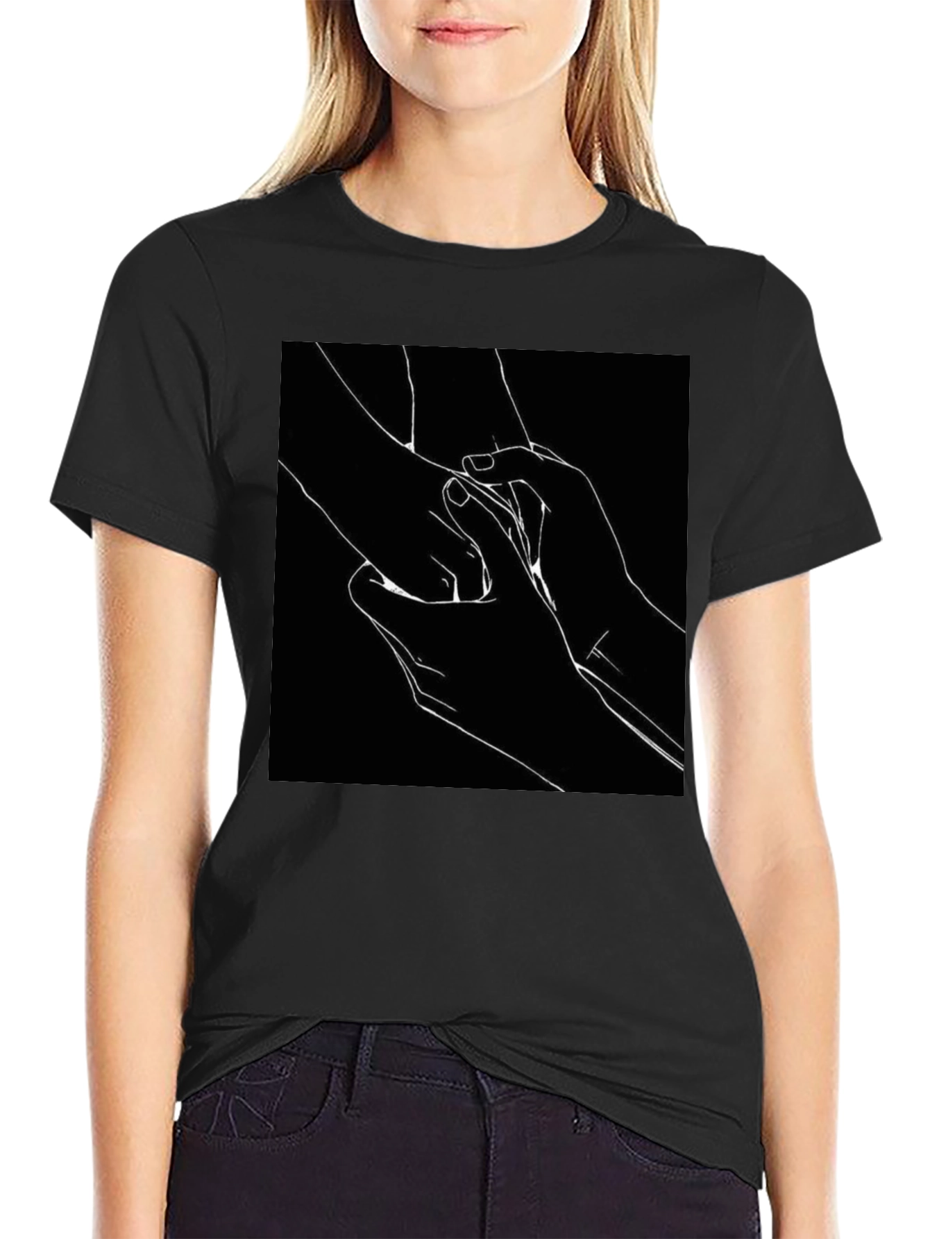 Black T-Shirt with Hands Graphic