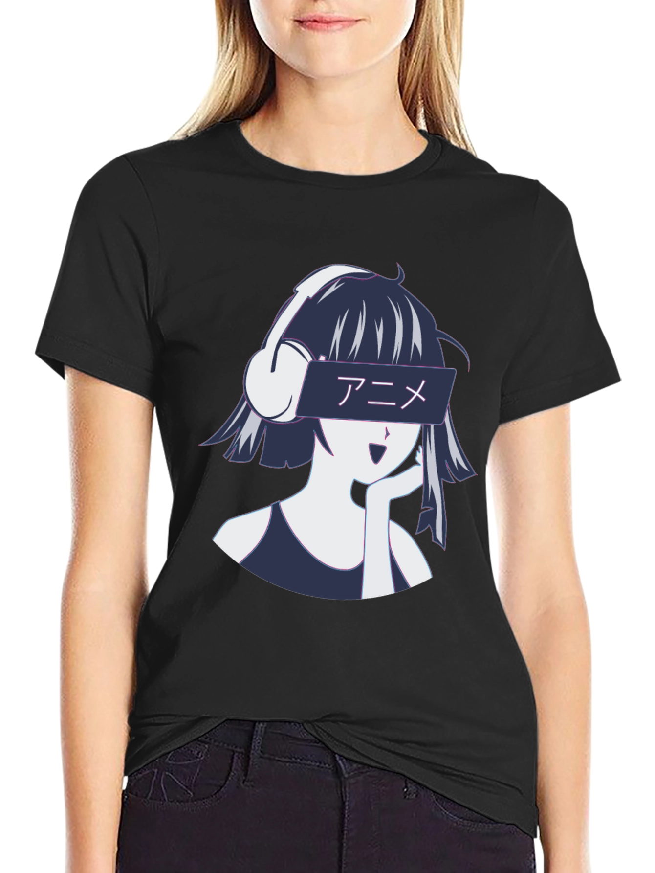 Anime Girl Headphones Graphic T-Shirt - Stylish Casual Wear