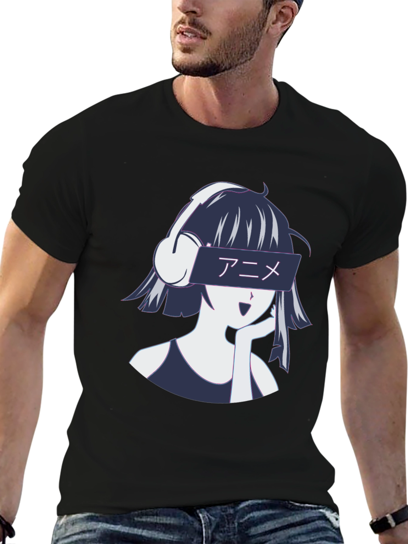 Anime Girl Headphones Graphic T-Shirt - Stylish Casual Wear