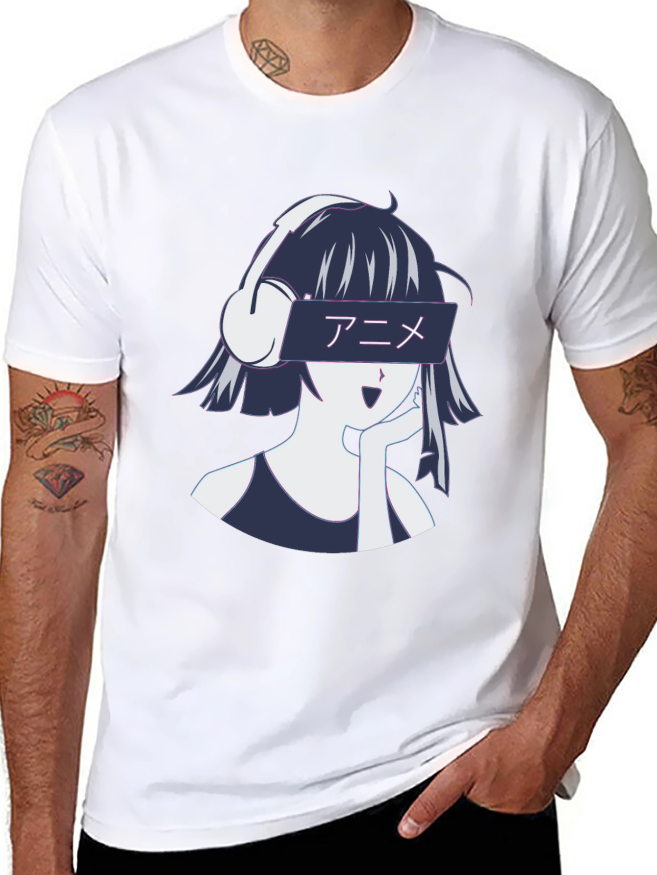 Anime Girl Headphones Graphic T-Shirt - Stylish Casual Wear
