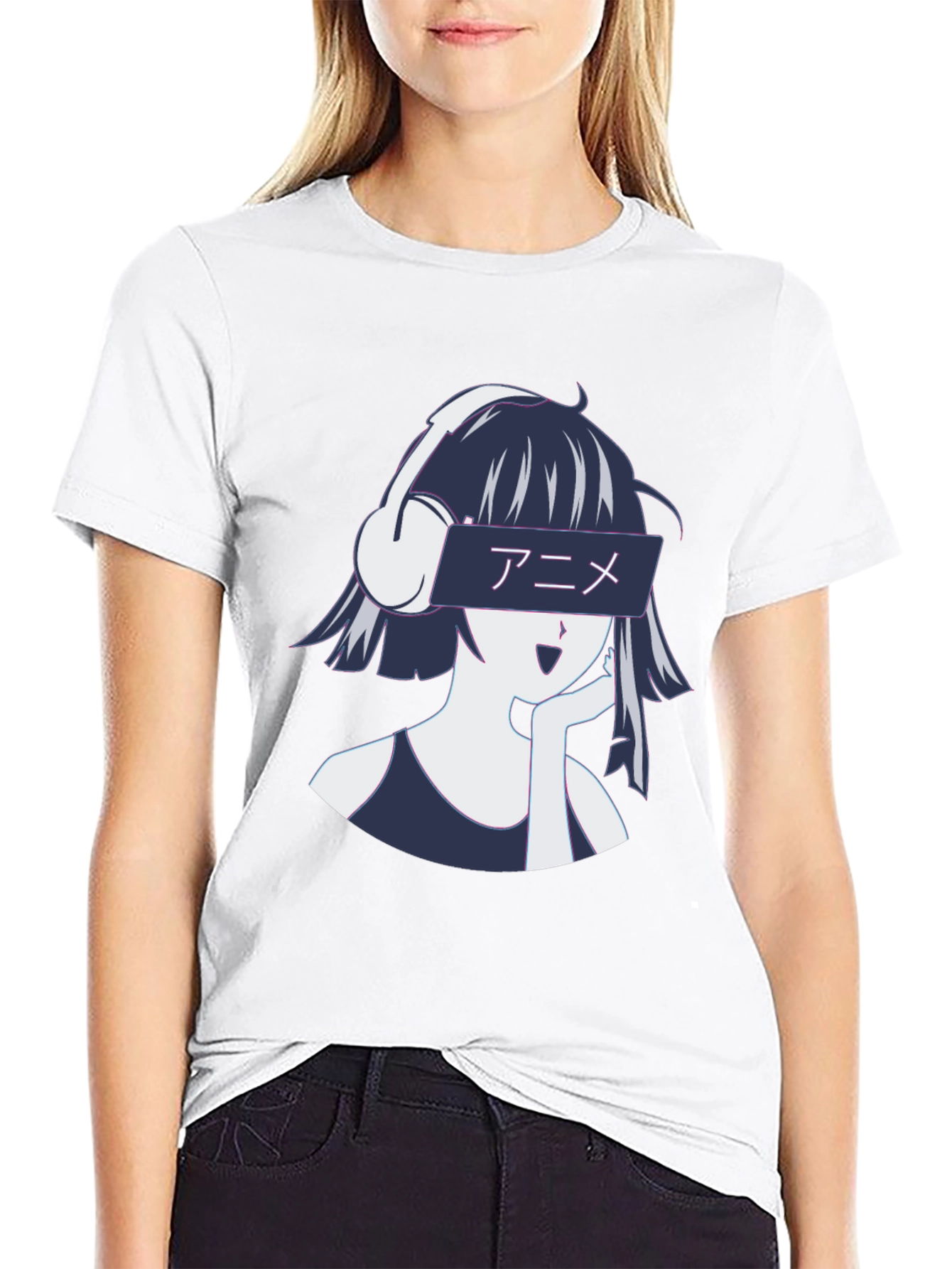Anime Girl Headphones Graphic T-Shirt - Stylish Casual Wear