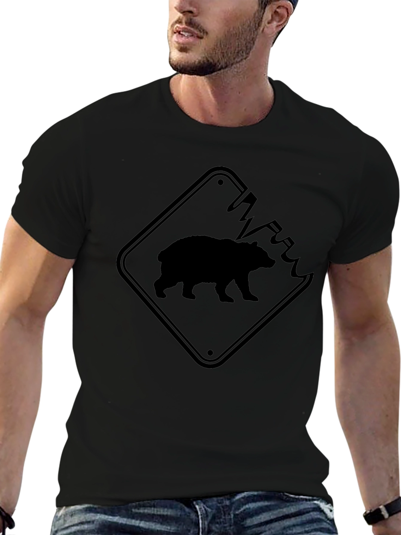 Bear Warning Sign Graphic T-Shirt