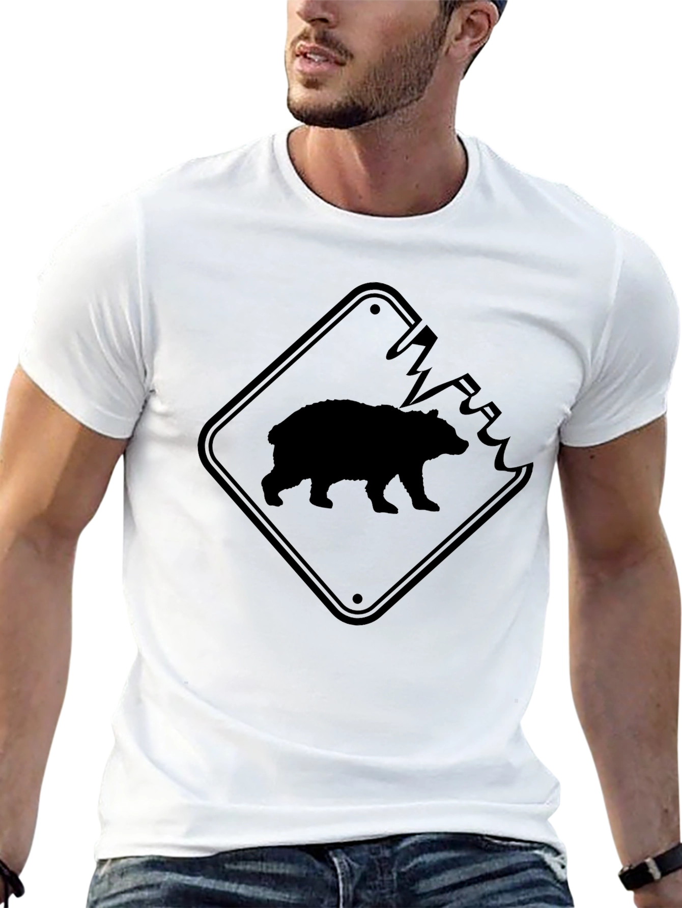 Bear Warning Sign Graphic T-Shirt
