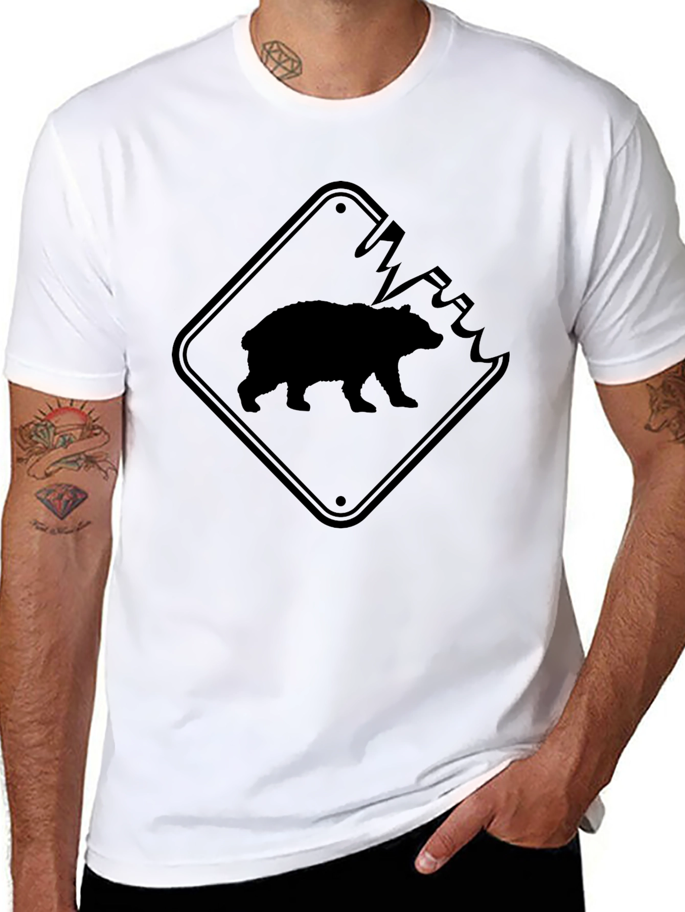Bear Warning Sign Graphic T-Shirt