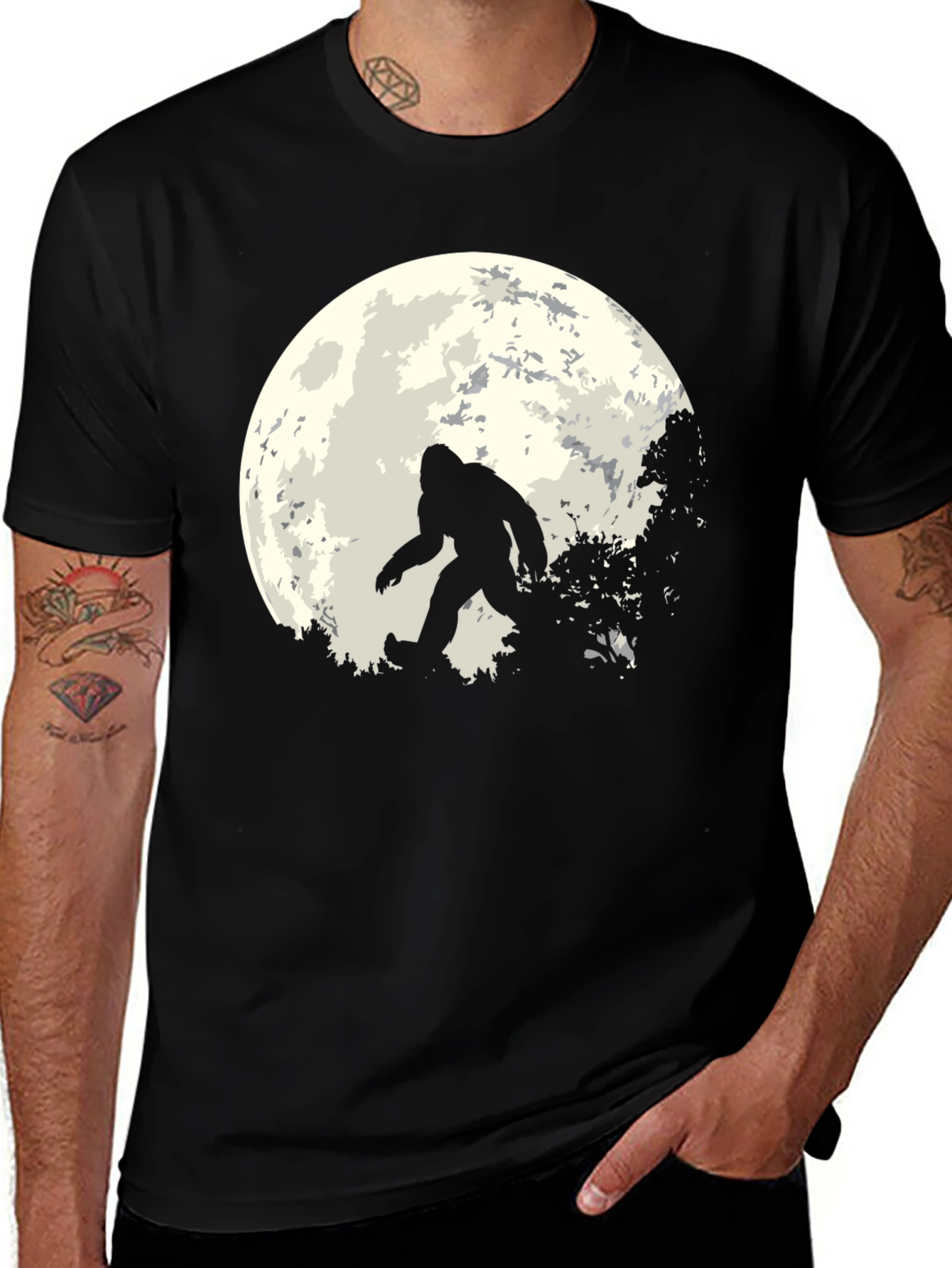 Bigfoot Moon Mens T-Shirt - Black