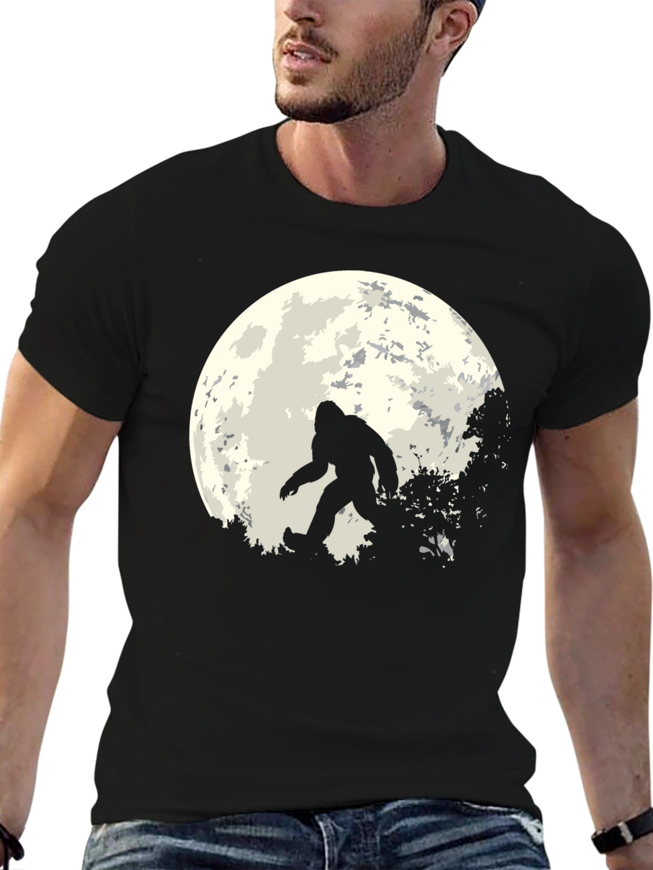Bigfoot Moon Mens T-Shirt - Black