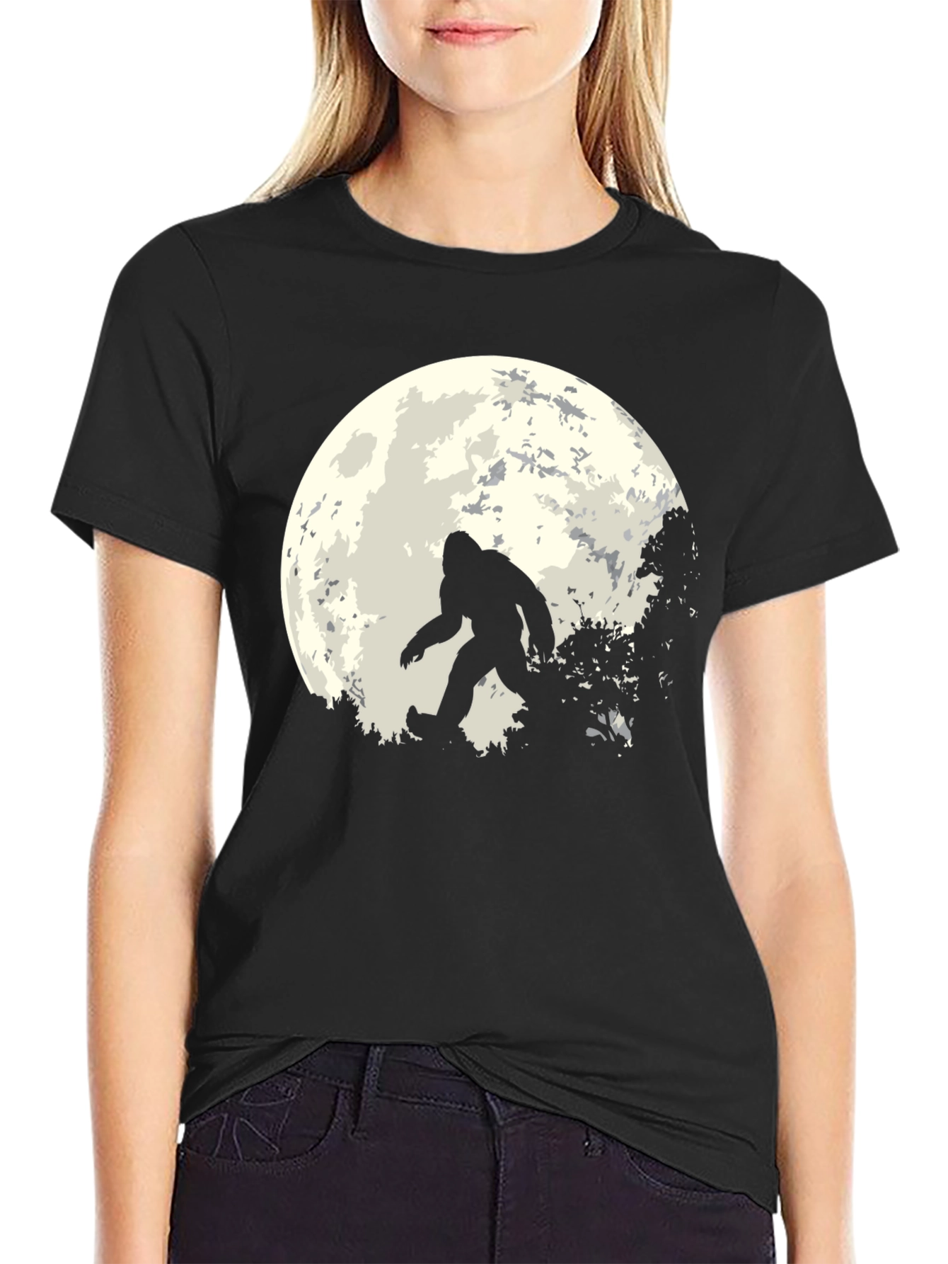 Bigfoot Moon Mens T-Shirt - Black