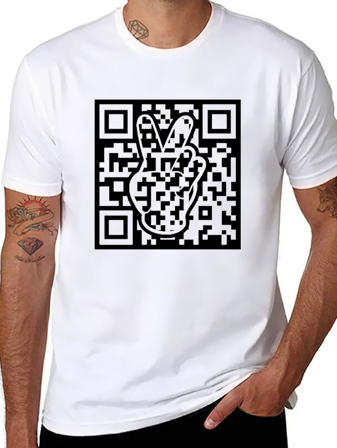 Peace Sign QR Code Black T-Shirt