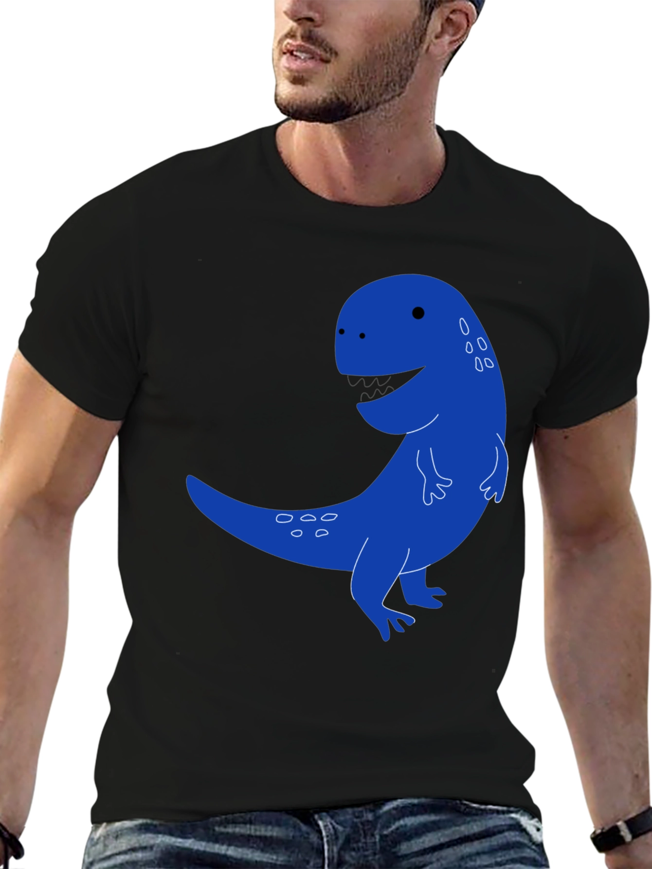 Cartoon Dinosaur Graphic Tee - Black Casual T-Shirt