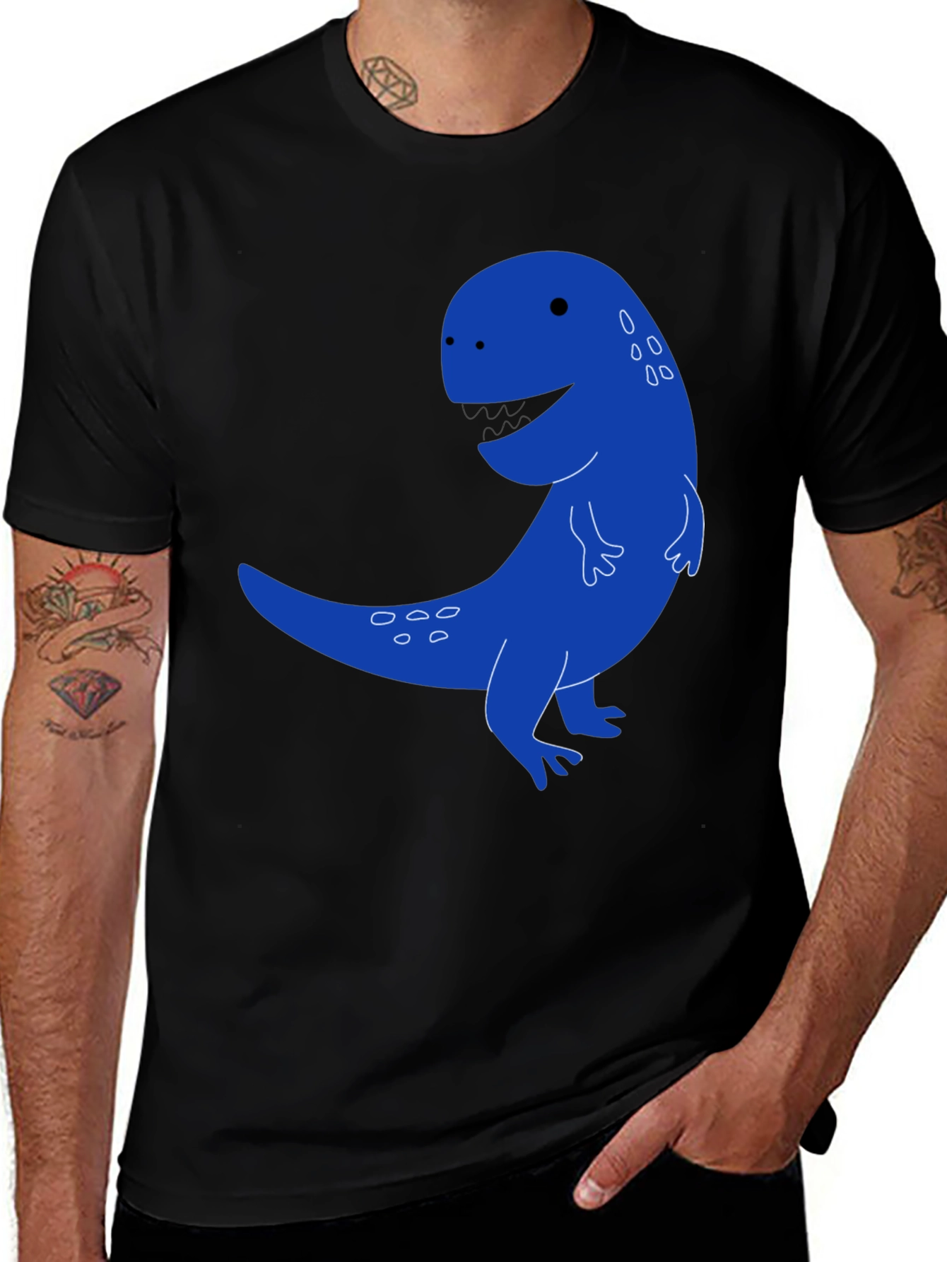 Cartoon Dinosaur Graphic Tee - Black Casual T-Shirt