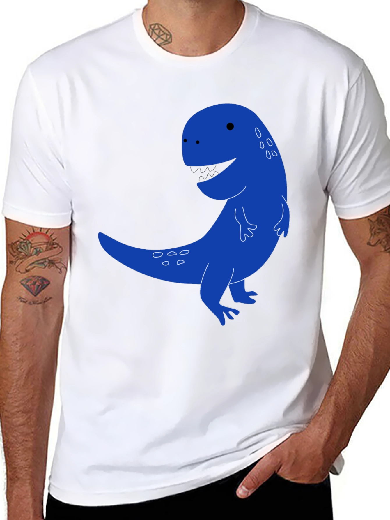 Cartoon Dinosaur Graphic Tee - Black Casual T-Shirt