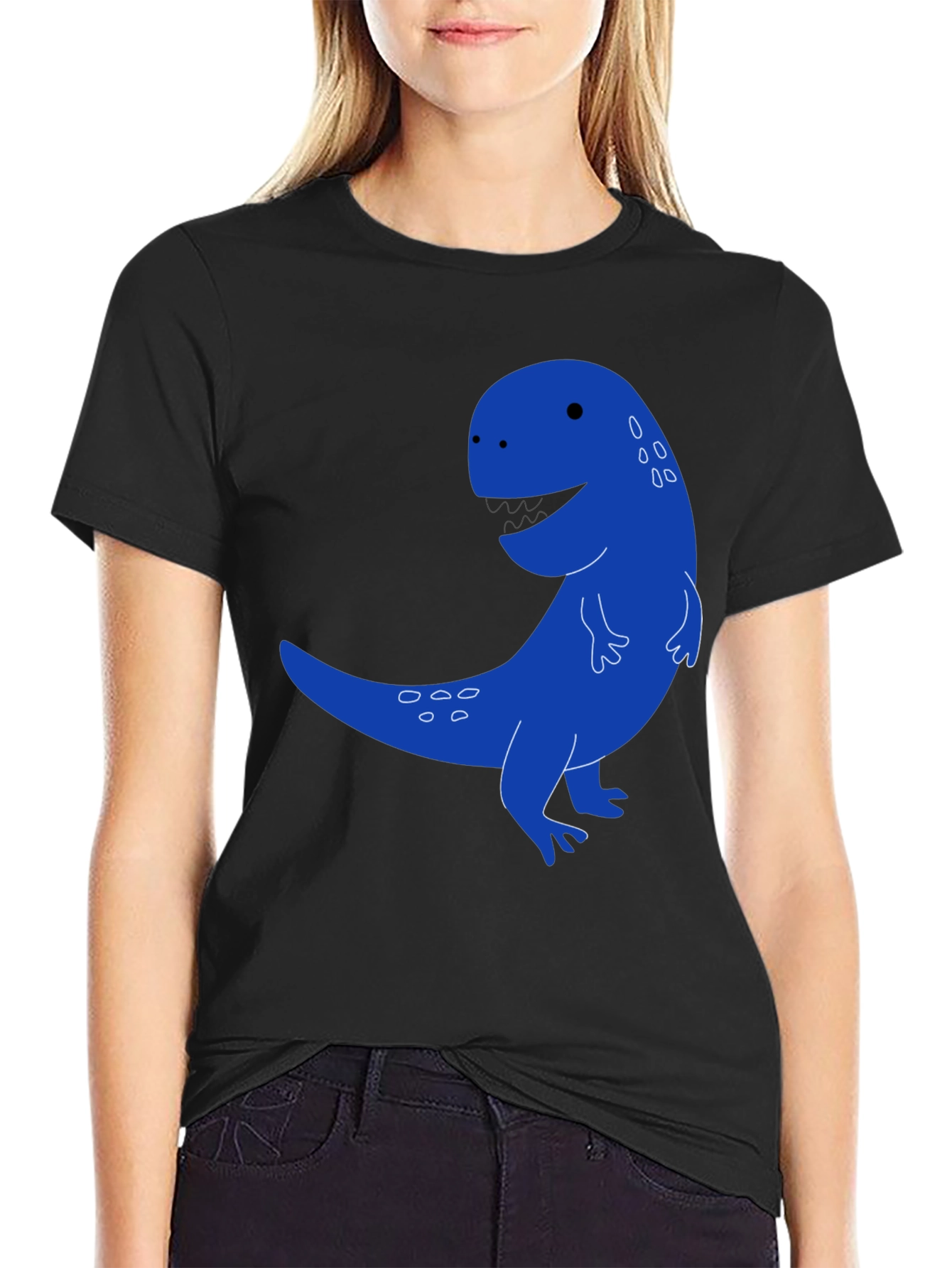 Cartoon Dinosaur Graphic Tee - Black Casual T-Shirt