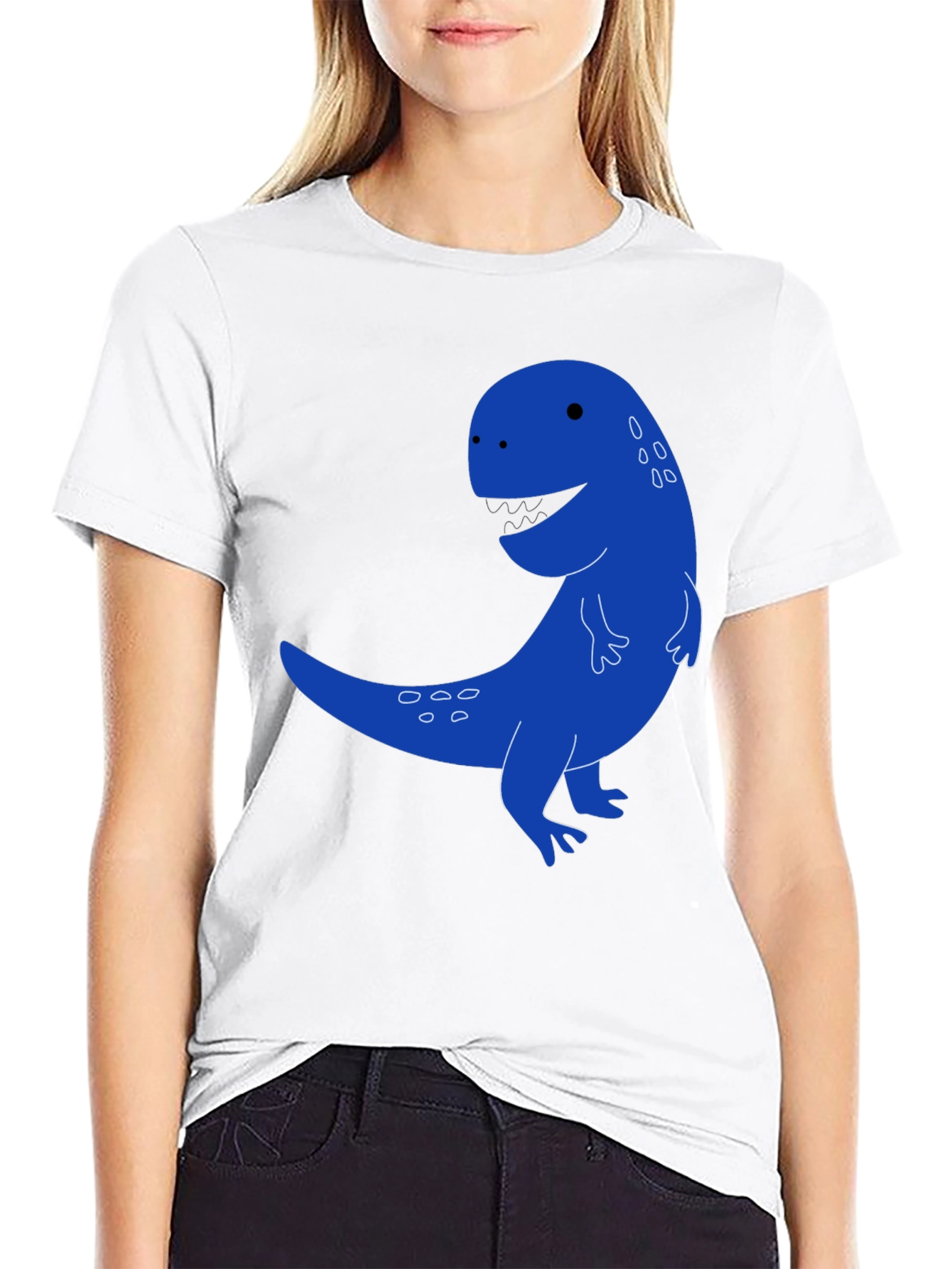 Cartoon Dinosaur Graphic Tee - Black Casual T-Shirt