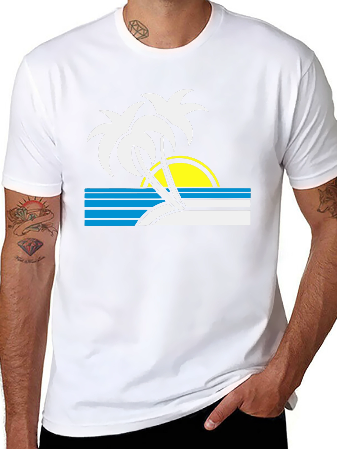 Retro Sunset Palm Tree T-Shirt - Black