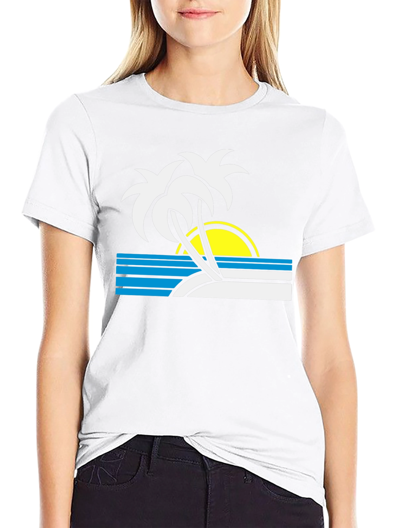 Retro Sunset Palm Tree T-Shirt - Black