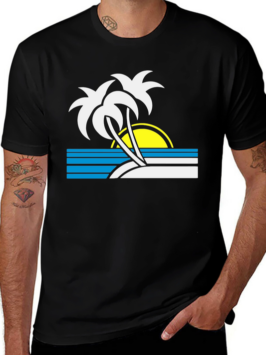 Retro Sunset Palm Tree T-Shirt - Black