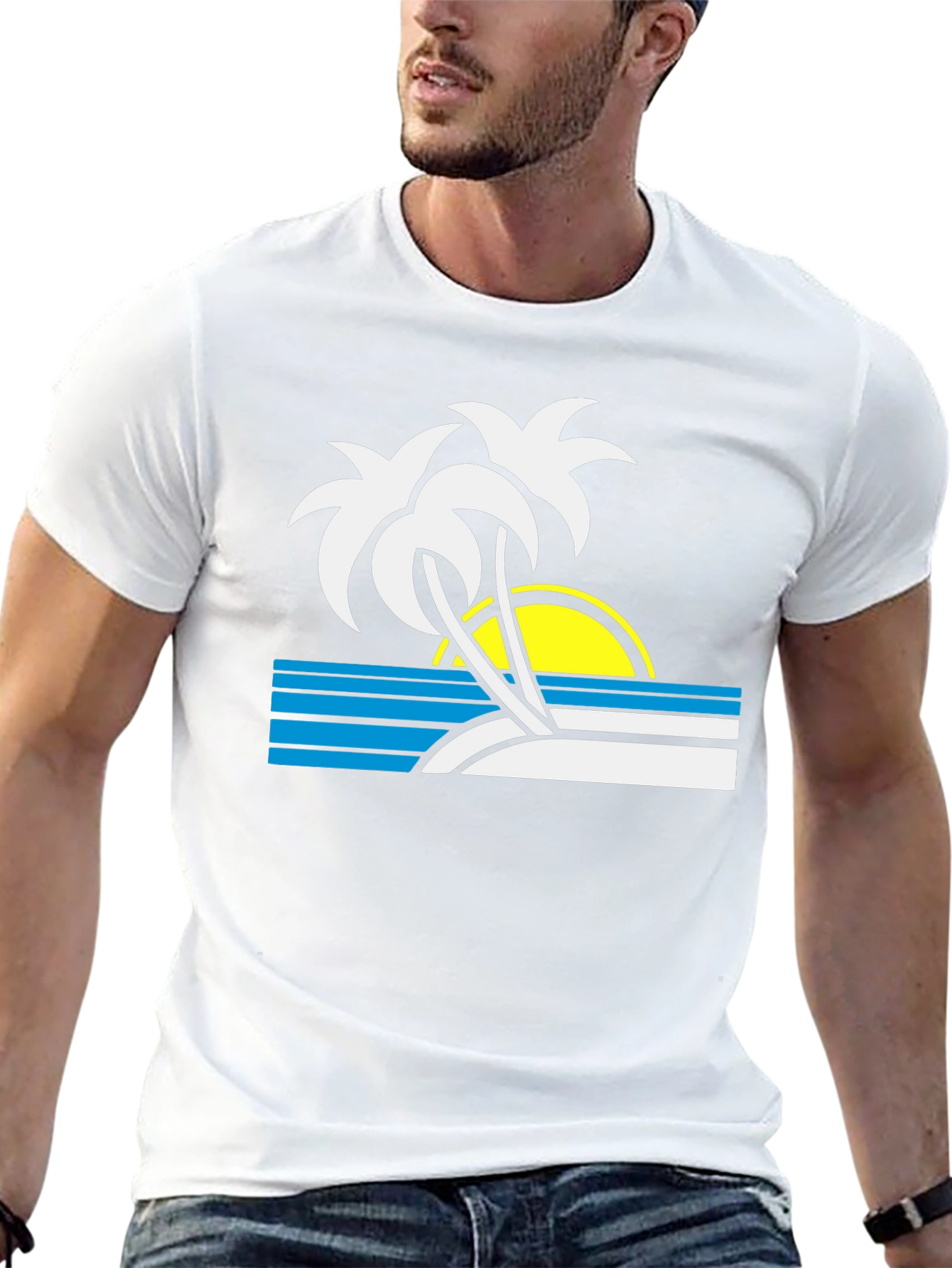 Retro Sunset Palm Tree T-Shirt - Black