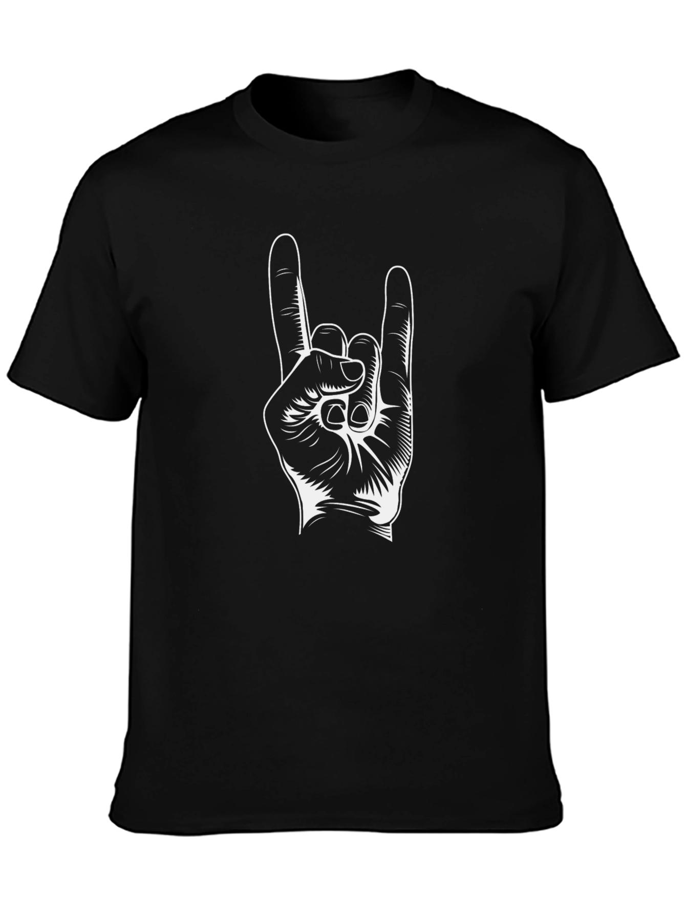 Rock On Hand Graphic Tee - Black Cotton T-Shirt