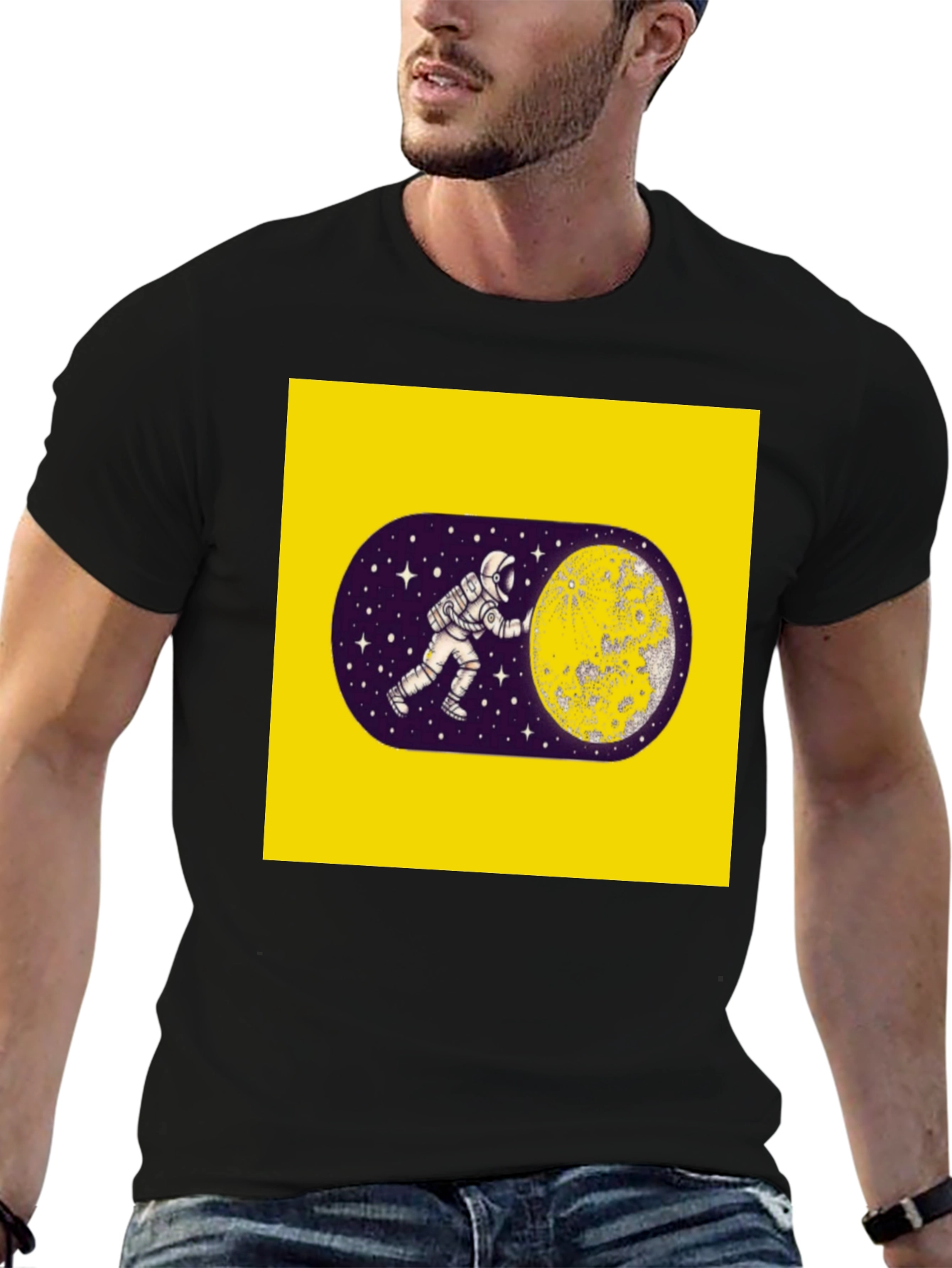 Astronaut Moon Graphic Black T-Shirt
