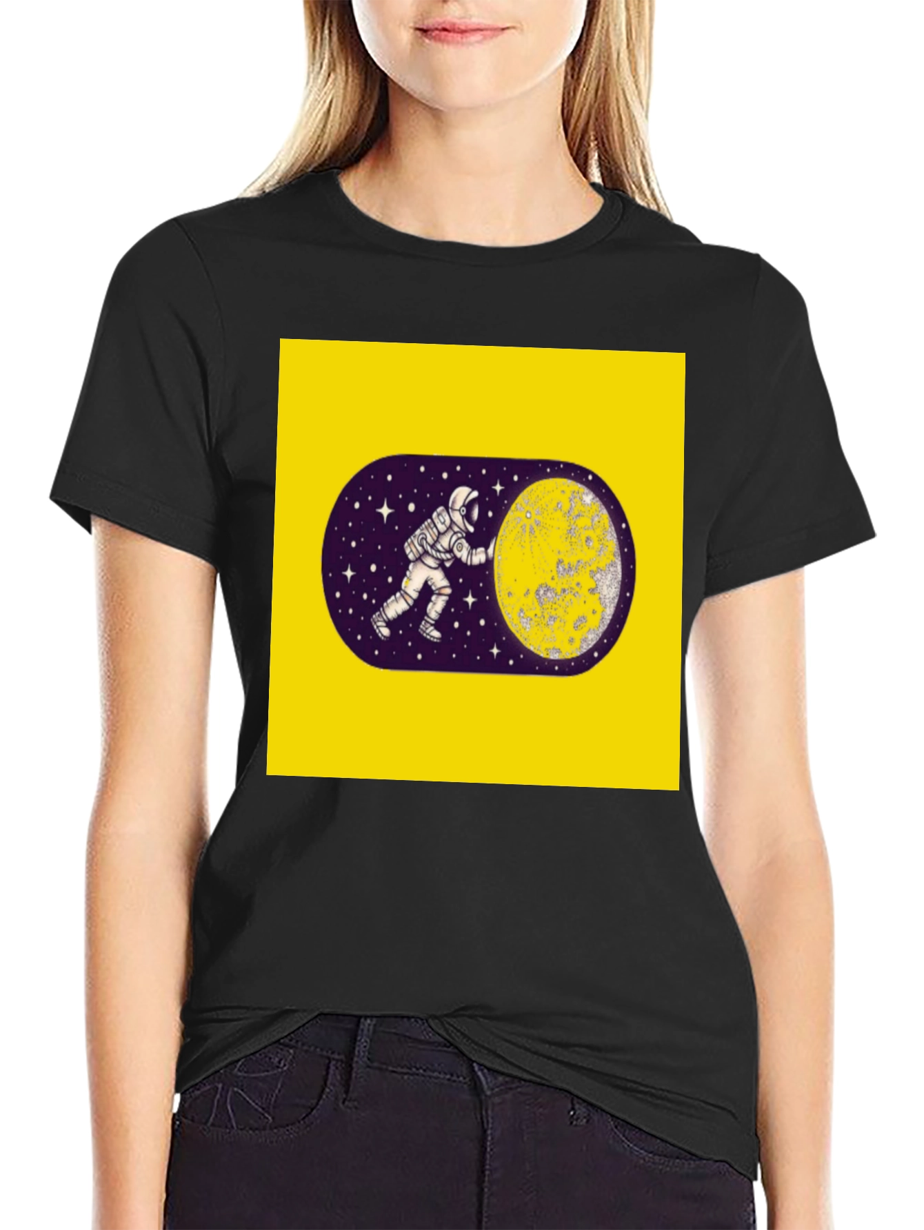 Astronaut Moon Graphic Black T-Shirt