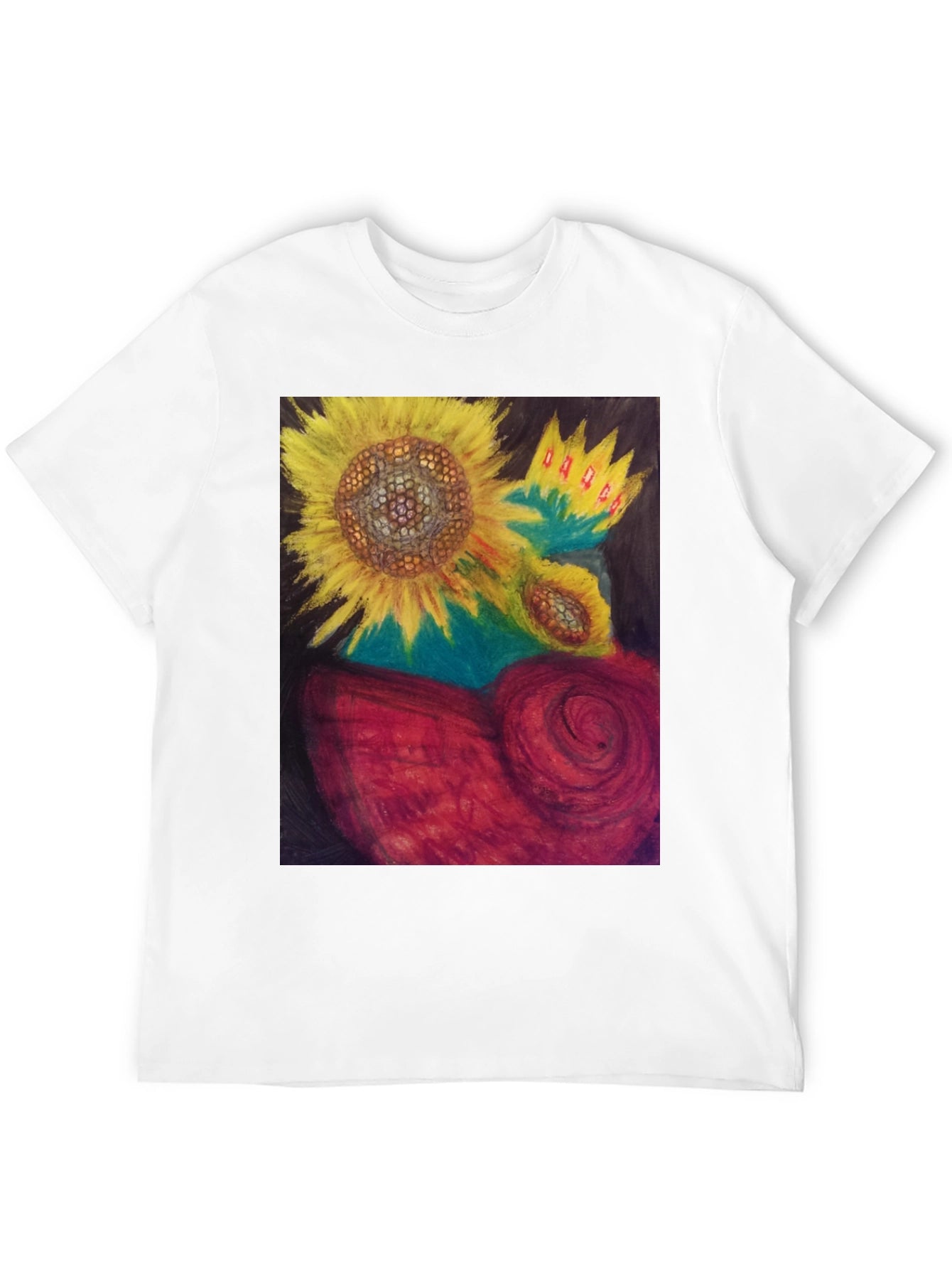 Sunflower Heart Graphic Tee - Artistic Black T-Shirt