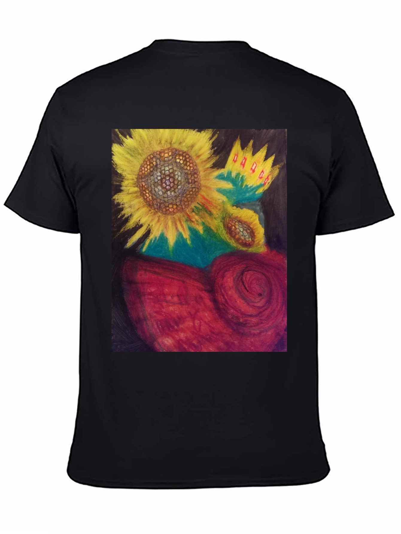 Sunflower Heart Graphic Tee - Artistic Black T-Shirt