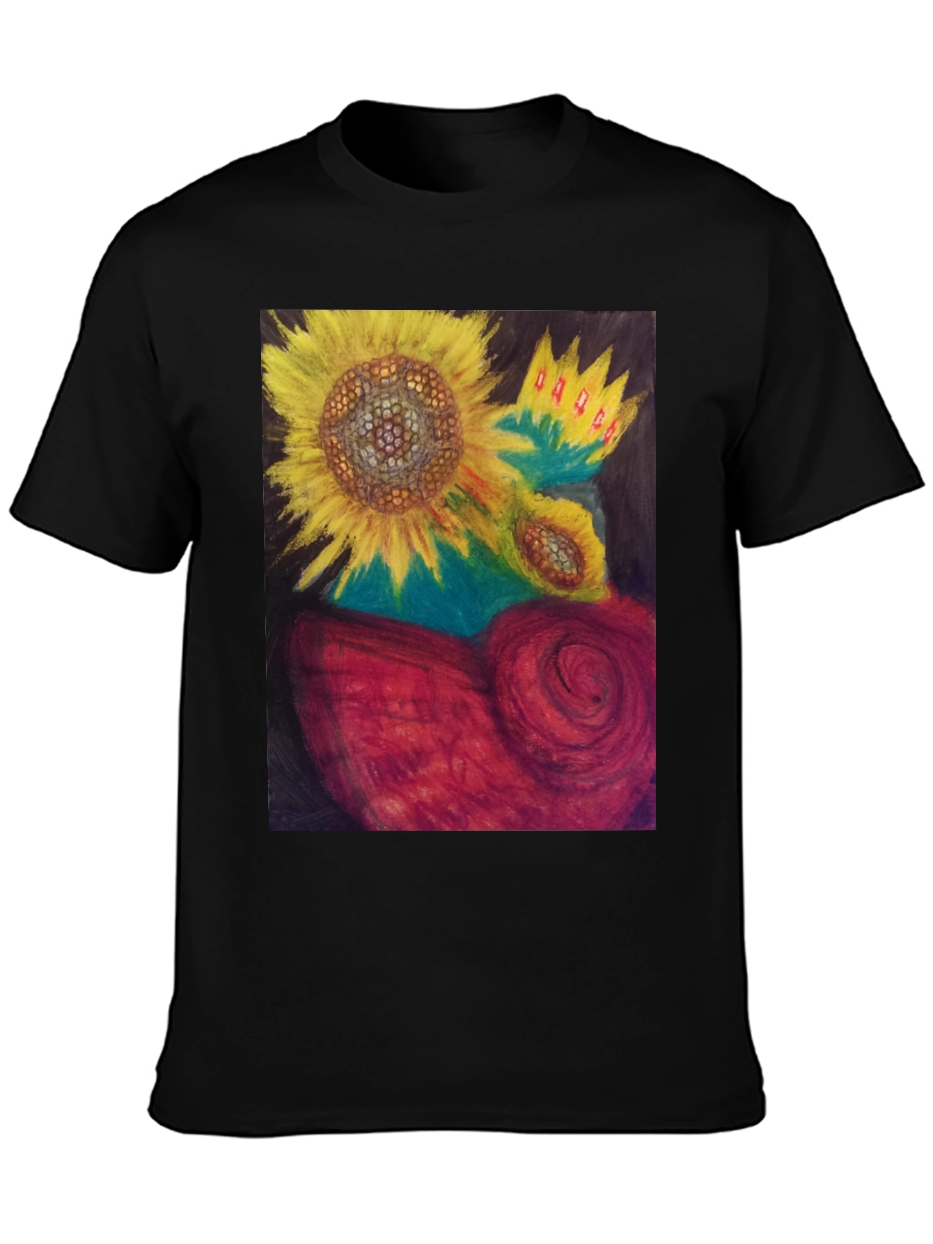 Sunflower Heart Graphic Tee - Artistic Black T-Shirt