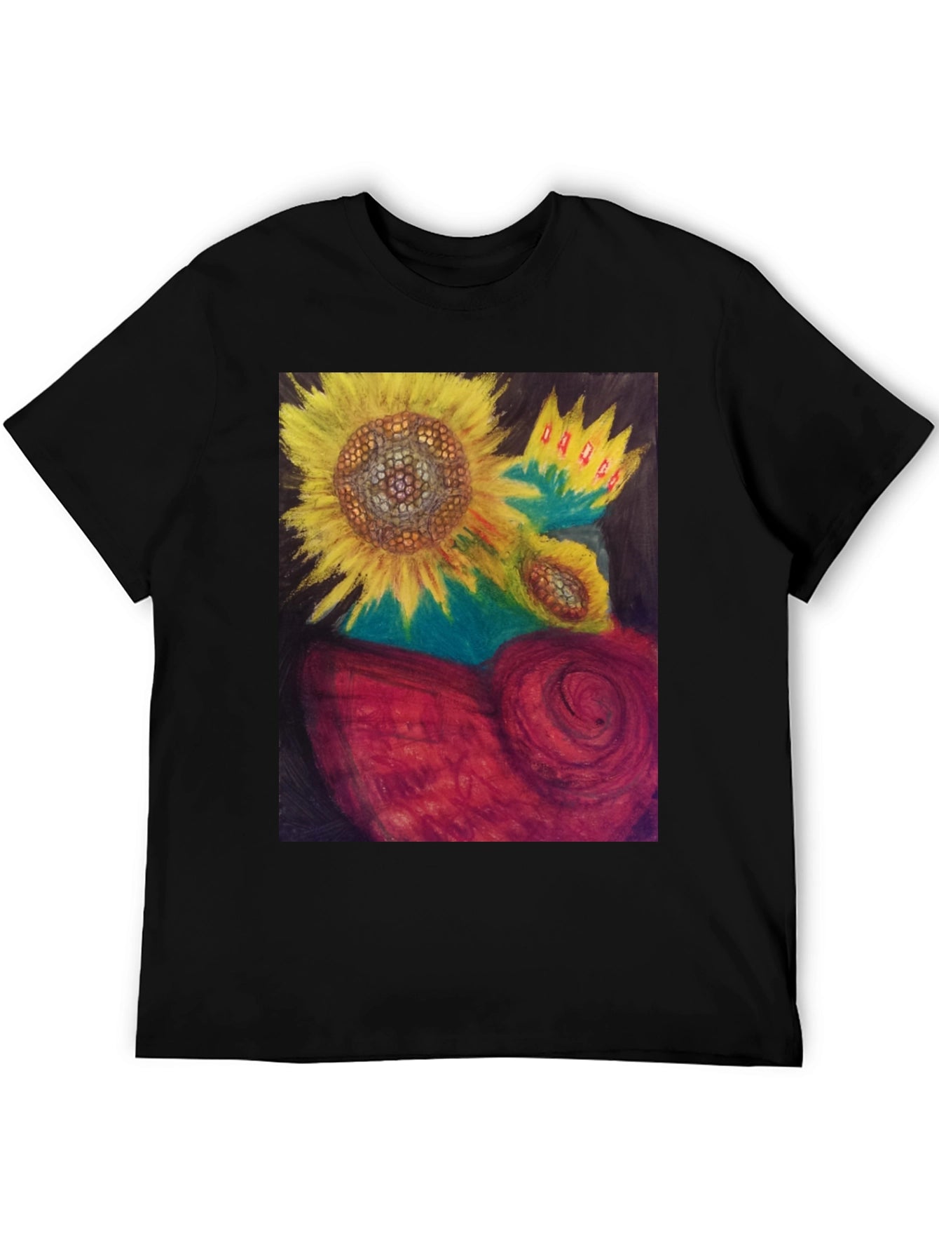 Sunflower Heart Graphic Tee - Artistic Black T-Shirt