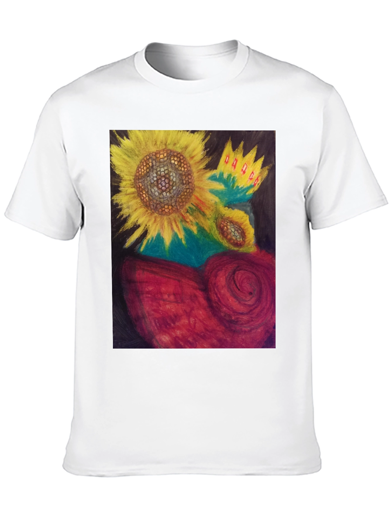 Sunflower Heart Graphic Tee - Artistic Black T-Shirt