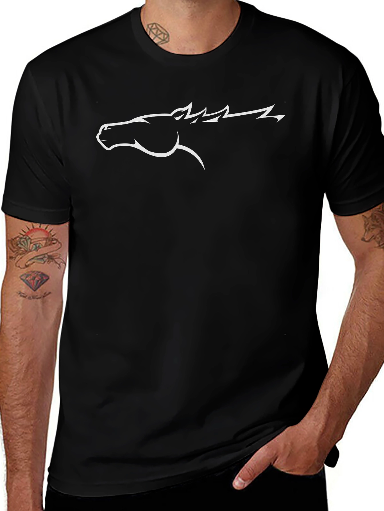 Black T-Shirt with Horse Graphic