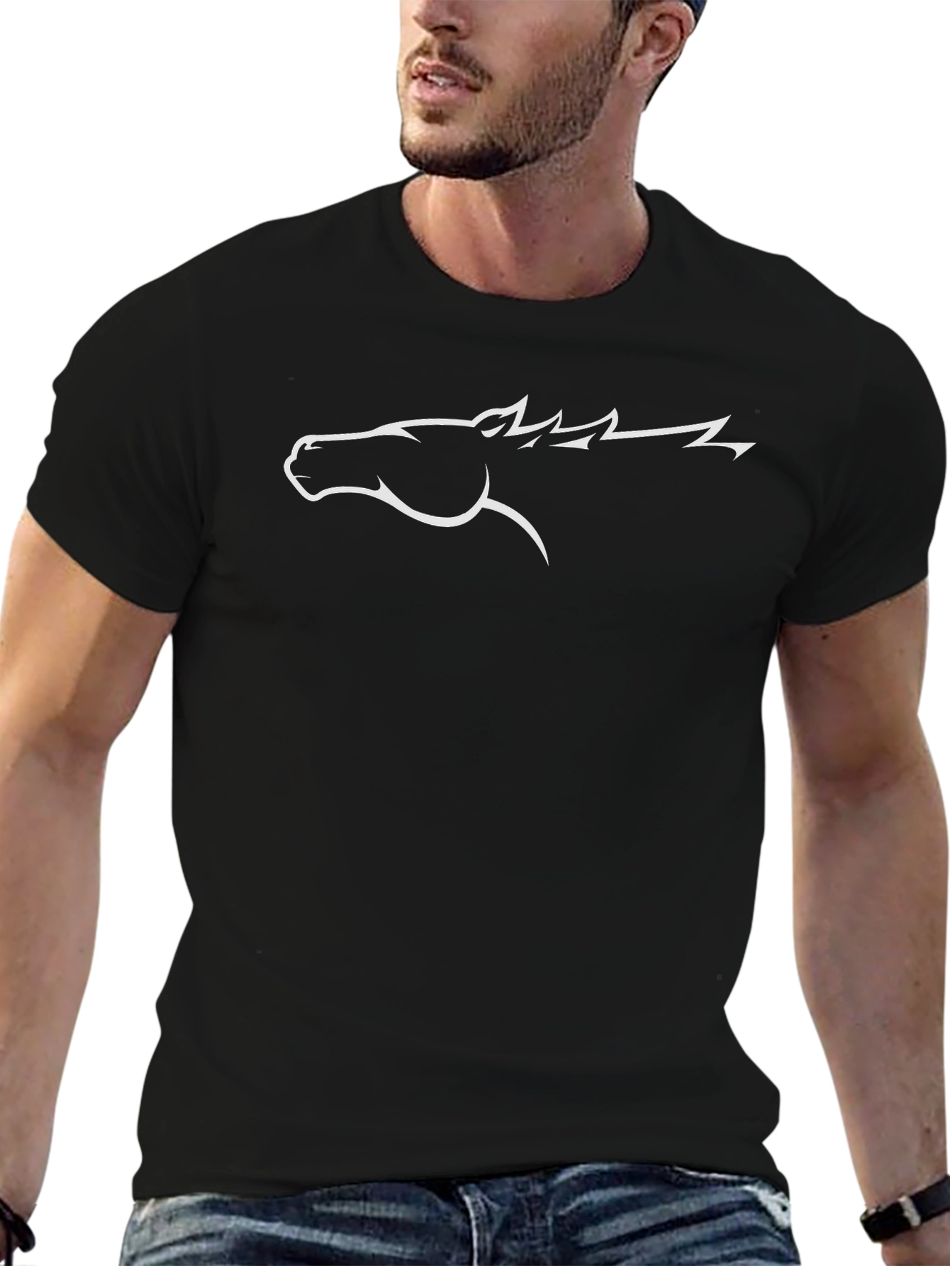 Black T-Shirt with Horse Graphic