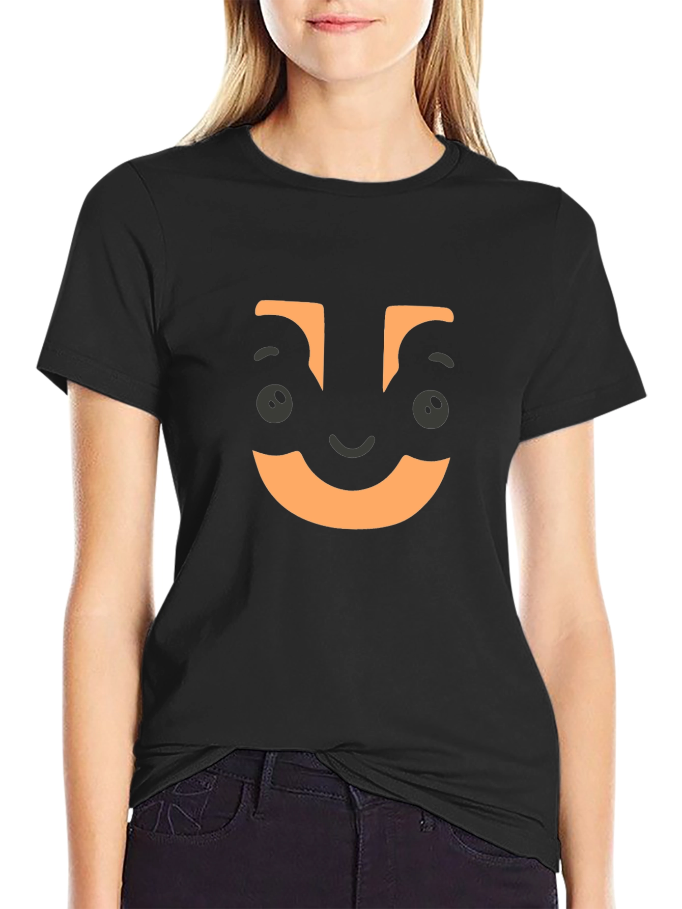 Funny Face Graphic Tee - Black Crew Neck T-Shirt