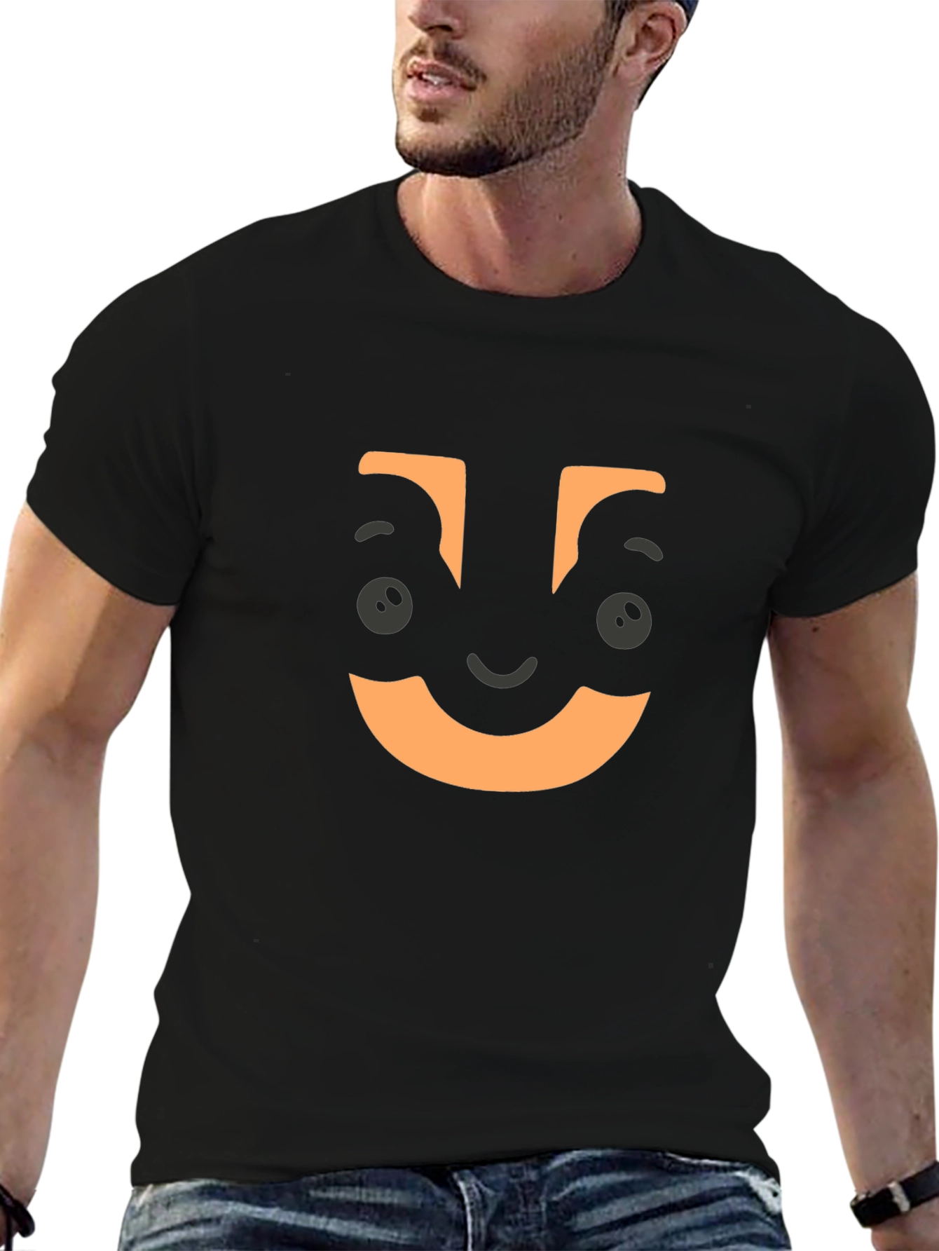 Funny Face Graphic Tee - Black Crew Neck T-Shirt