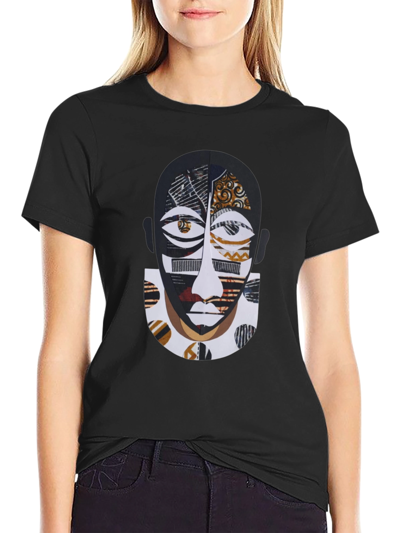 Artistic Face Print Black T-Shirt