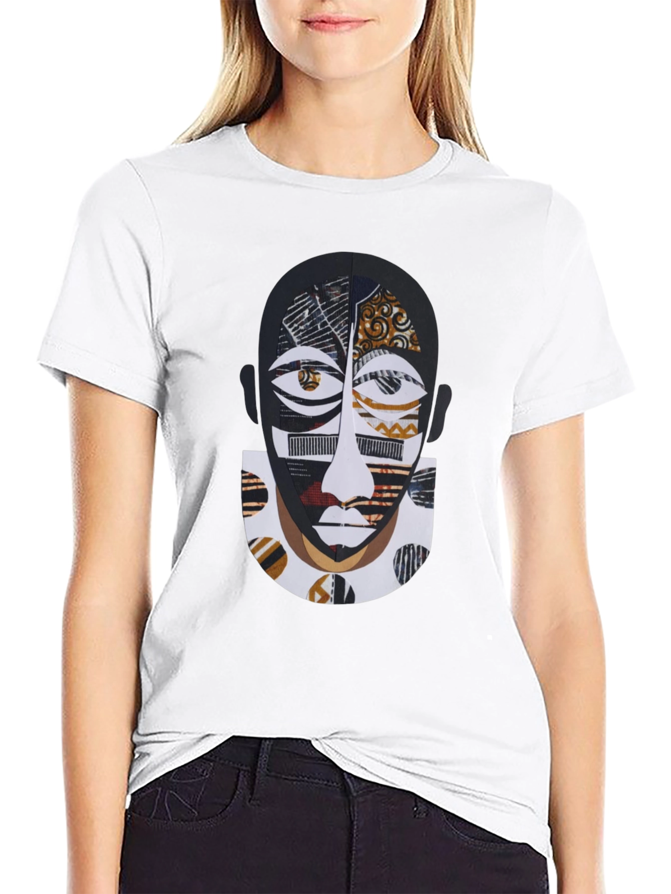 Artistic Face Print Black T-Shirt