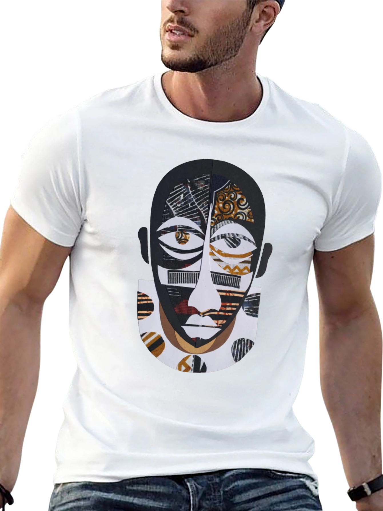 Artistic Face Print Black T-Shirt