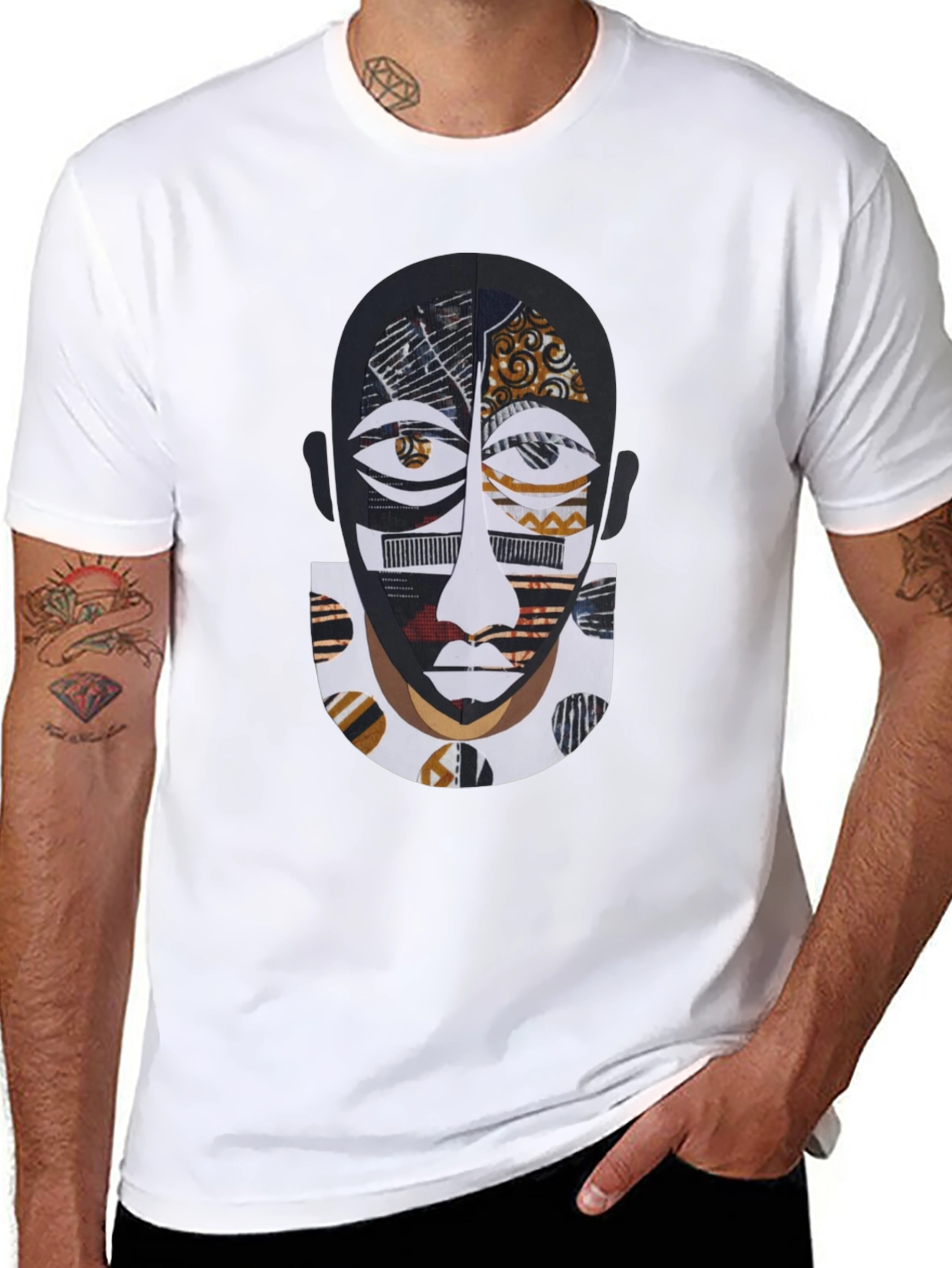 Artistic Face Print Black T-Shirt