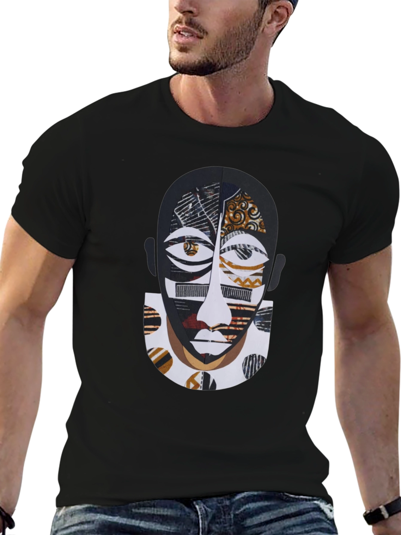 Artistic Face Print Black T-Shirt