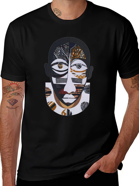 Artistic Face Print Black T-Shirt