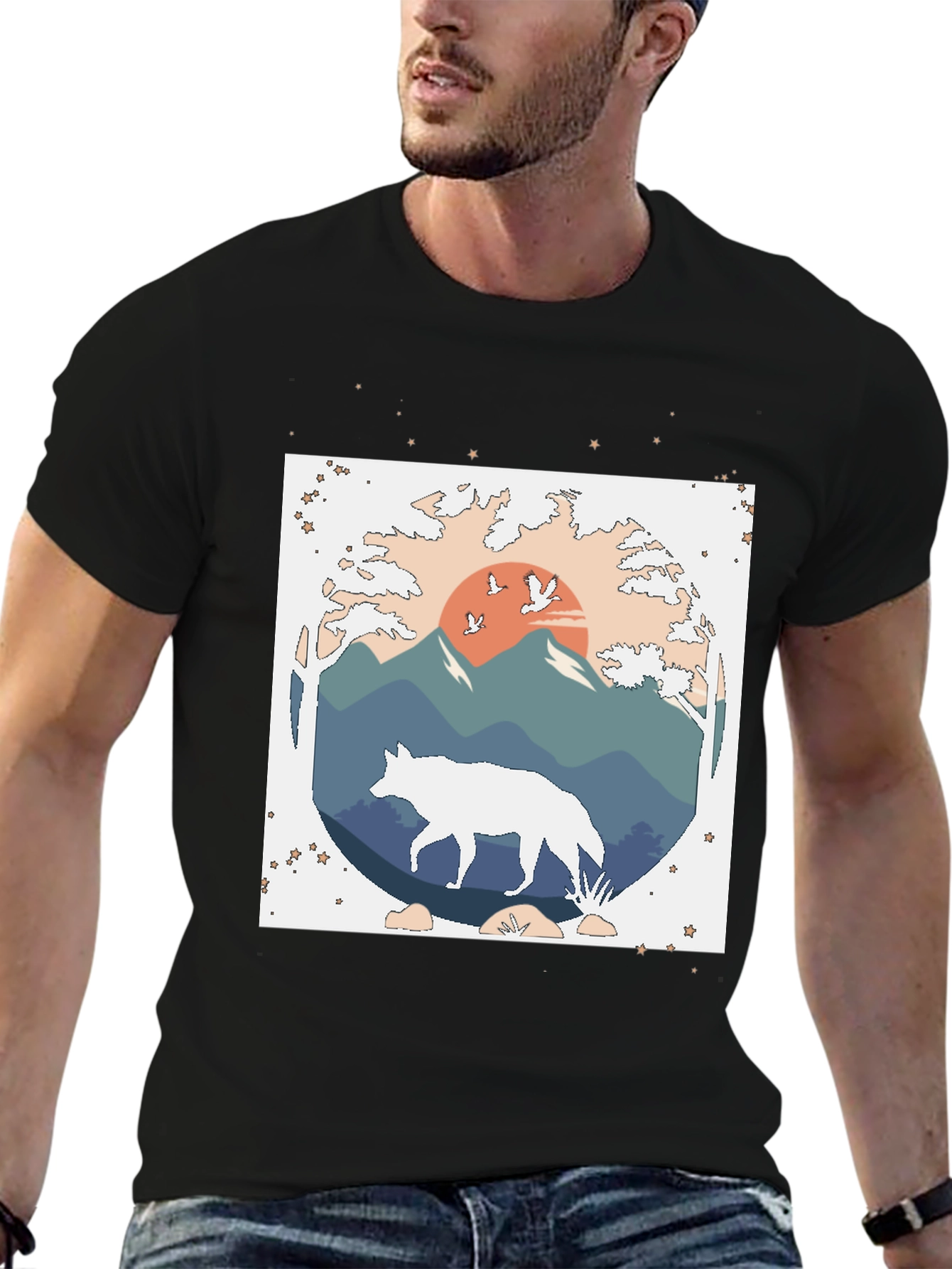 Wolf Nature Graphic Tee - Black
