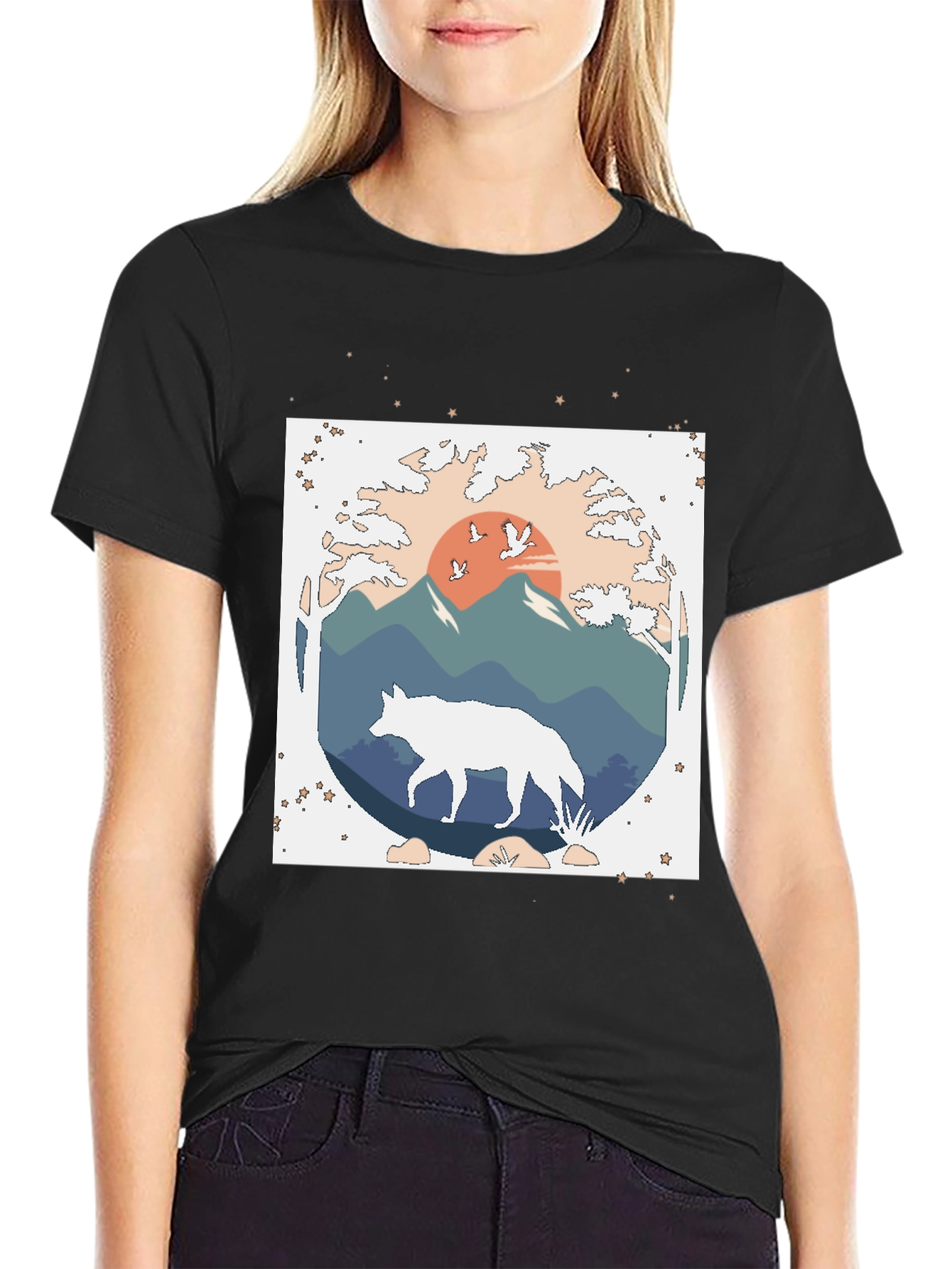 Wolf Nature Graphic Tee - Black