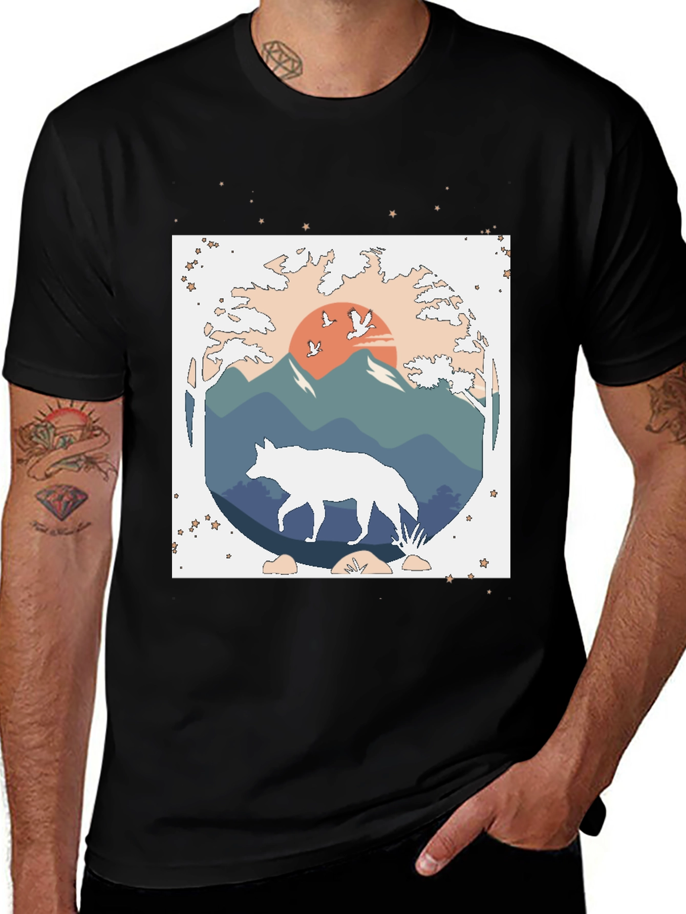 Wolf Nature Graphic Tee - Black