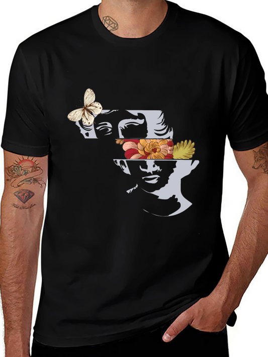 Abstract Floral & Statue Graphic Tee - Modern Art T-Shirt