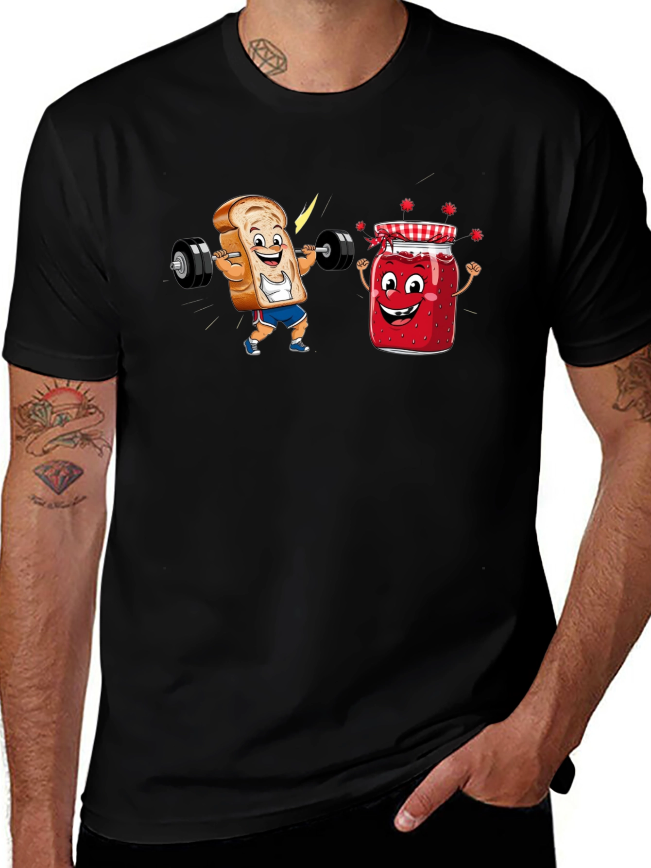 Funny Toast and Jam Workout Black T-Shirt