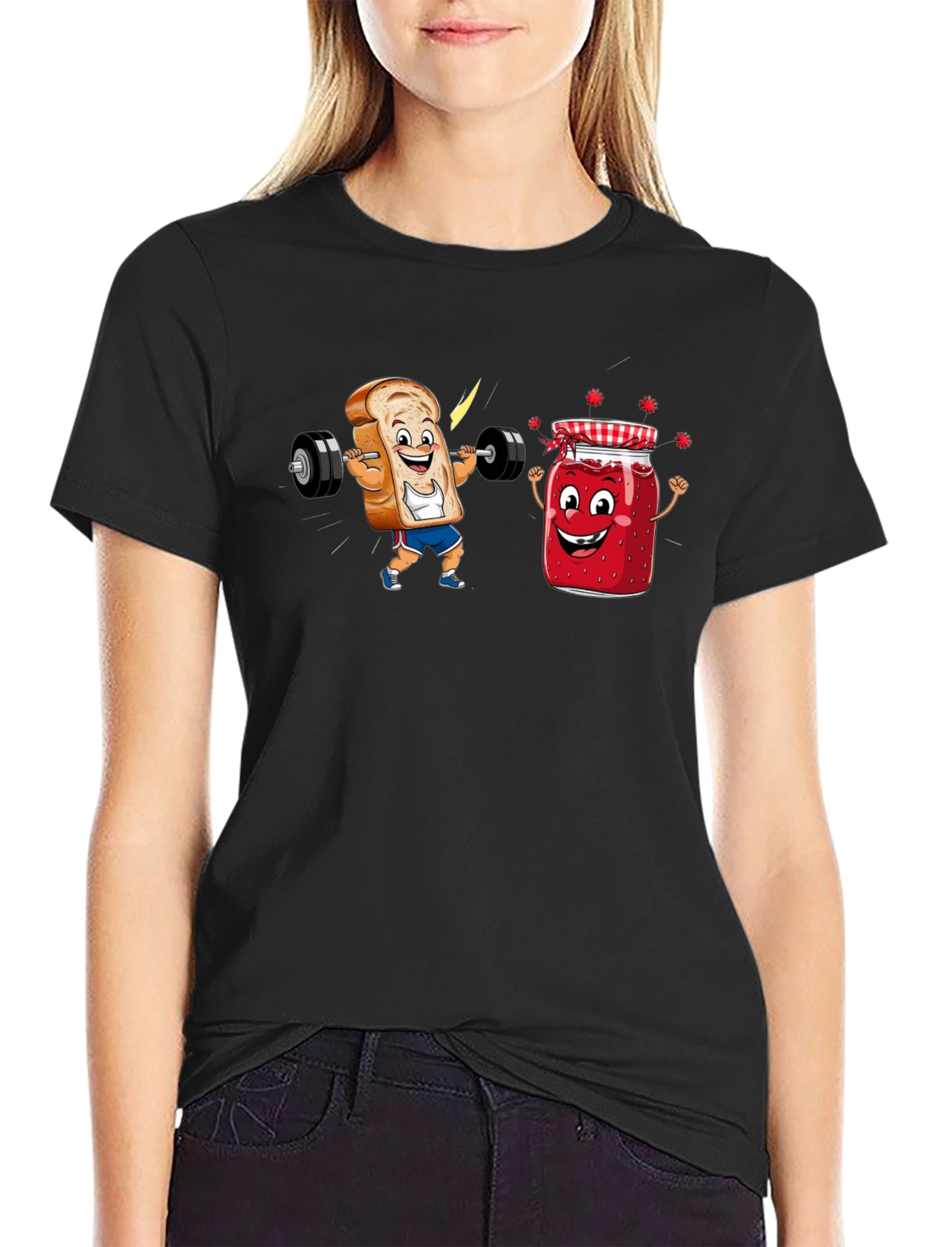 Funny Toast and Jam Workout Black T-Shirt