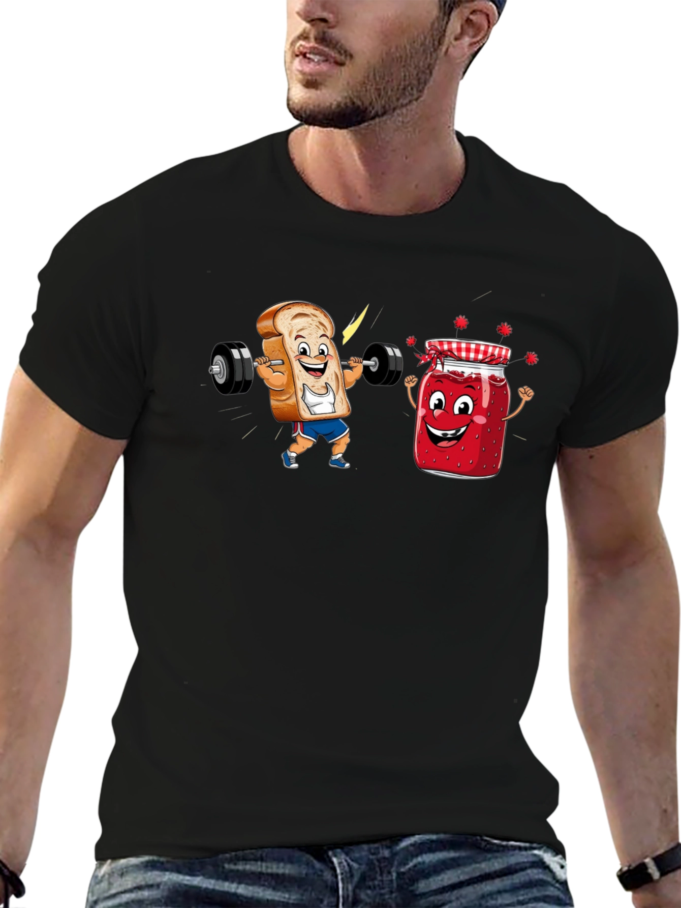 Funny Toast and Jam Workout Black T-Shirt